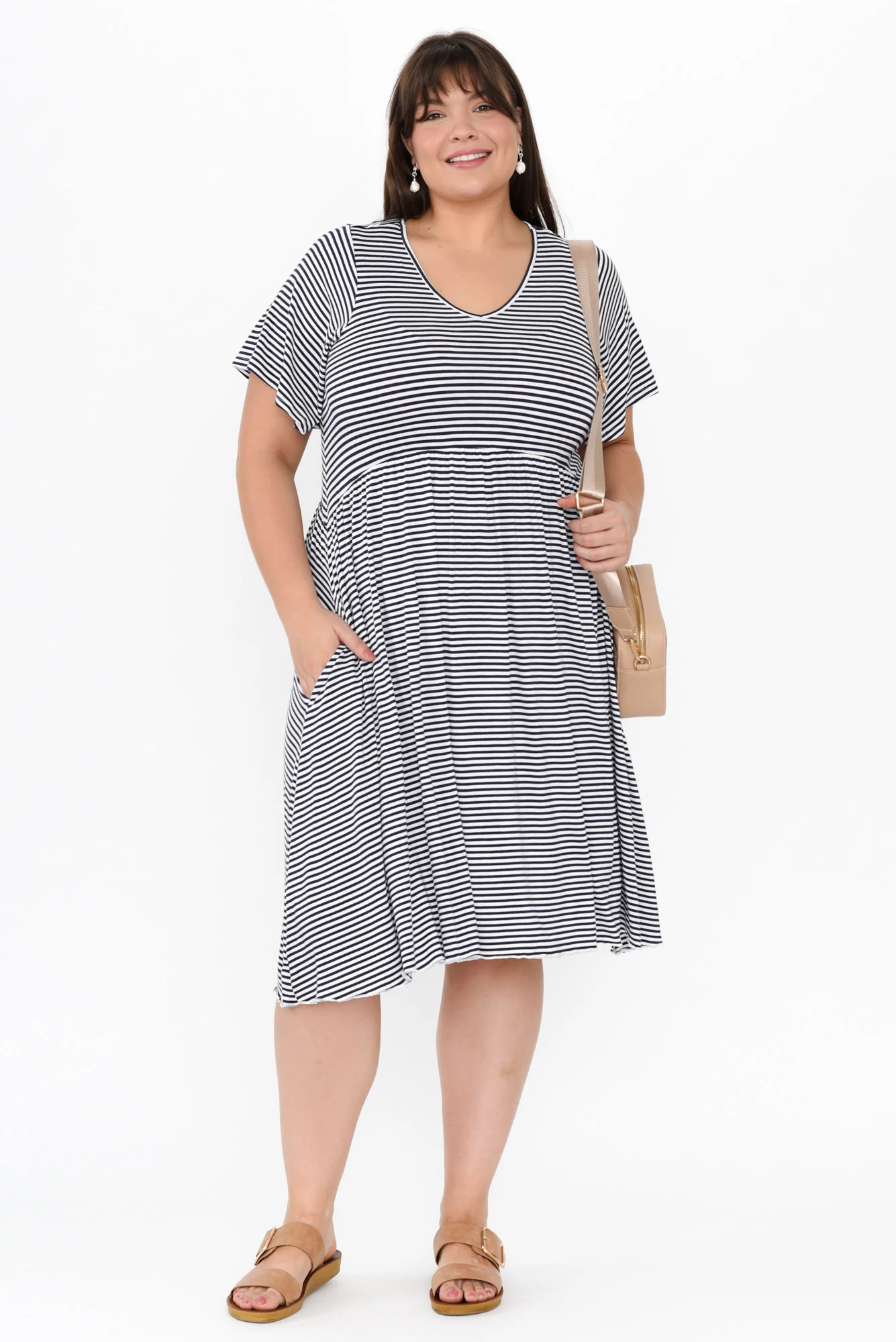 Donna Navy Stripe Gathered Dress - Image 9