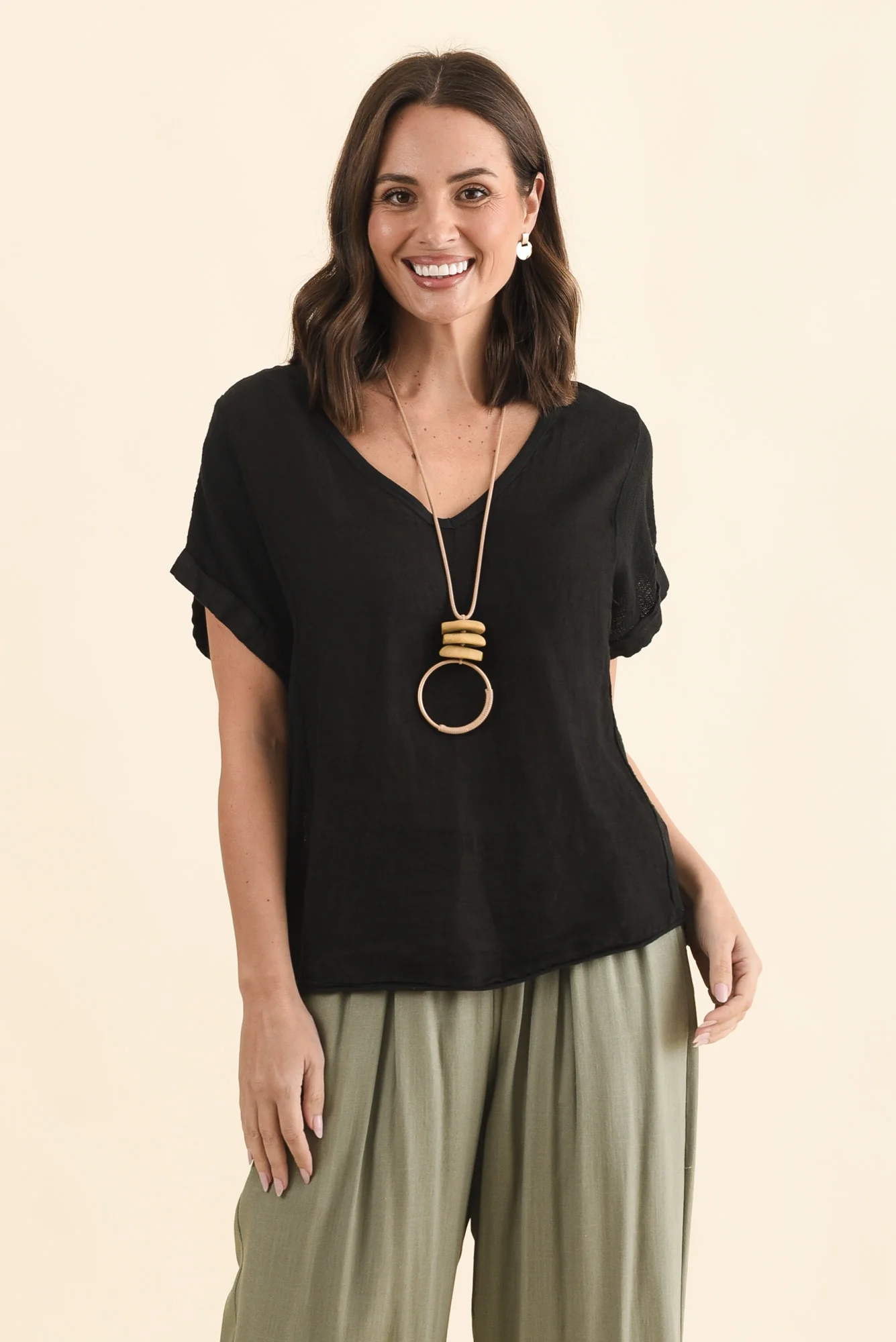 Dorian Black Linen Cotton Top