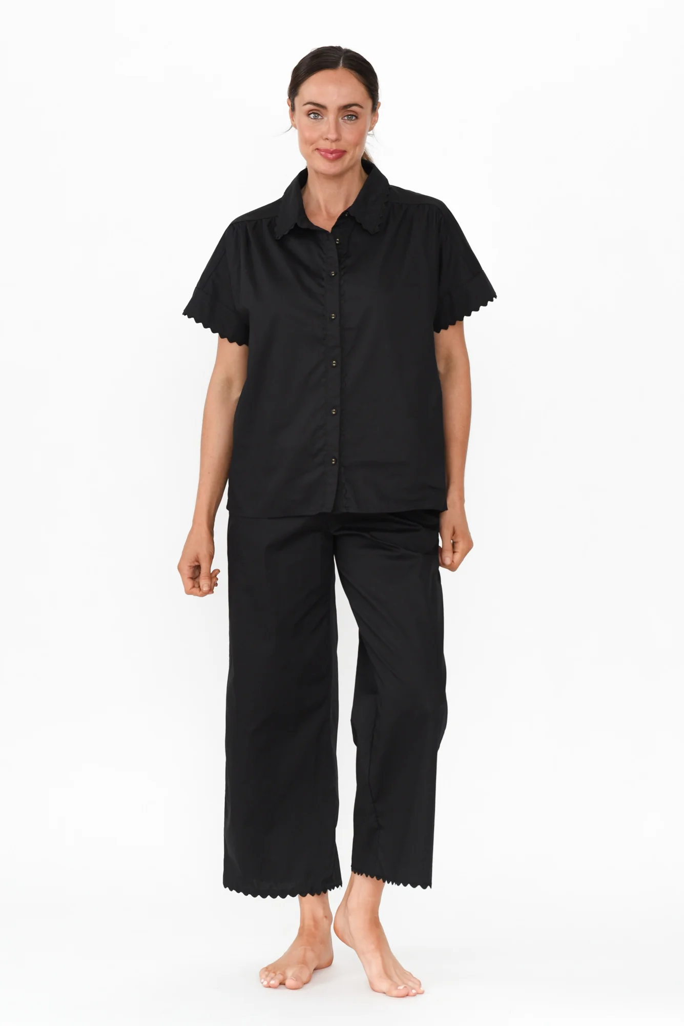 Doris Black Cotton Pyjama Shirt - Image 6