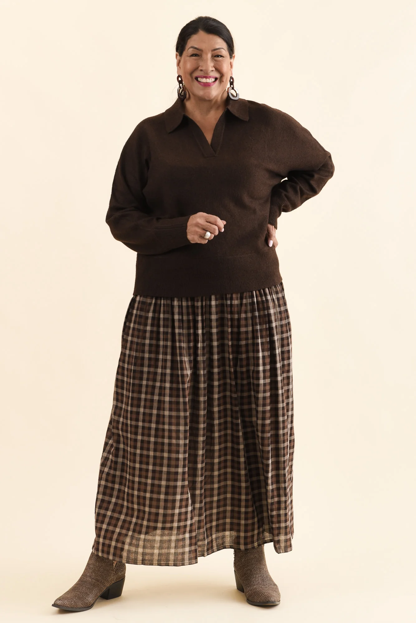 Coco Chocolate Check Cotton Skirt - Image 6