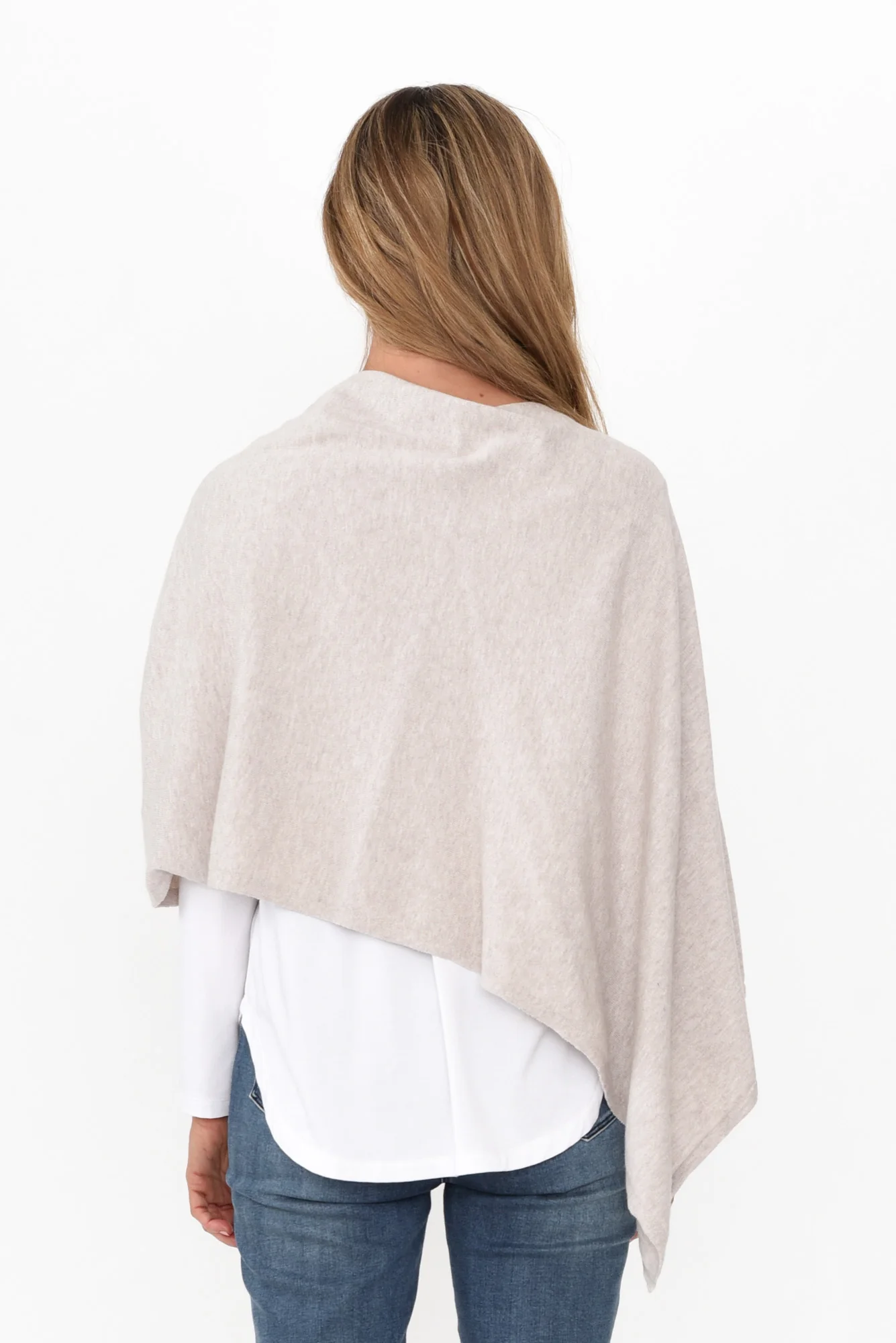 Elorie Beige Cotton Cashmere Poncho - Image 7