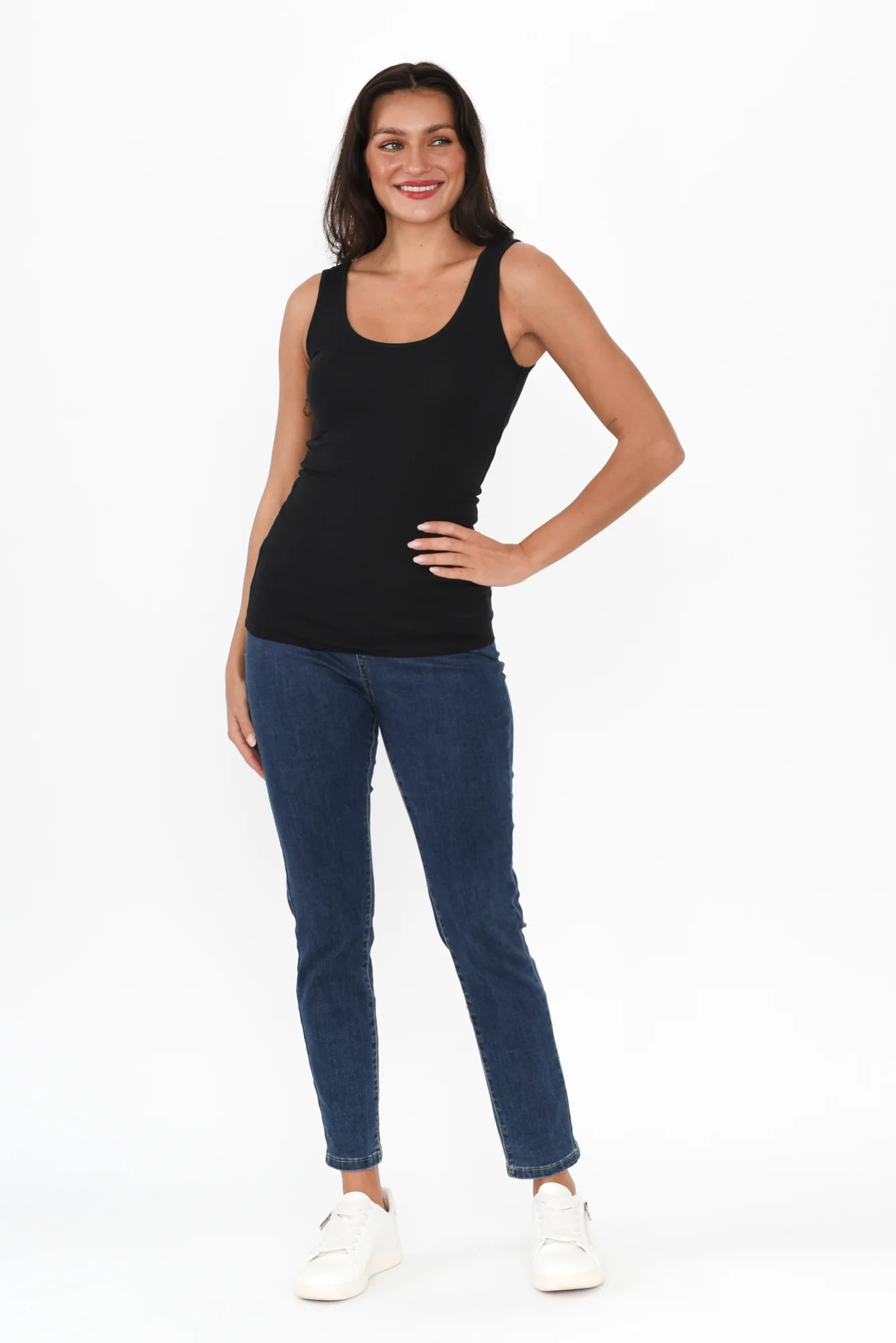 Emma Black Cotton Tank Top - Image 2