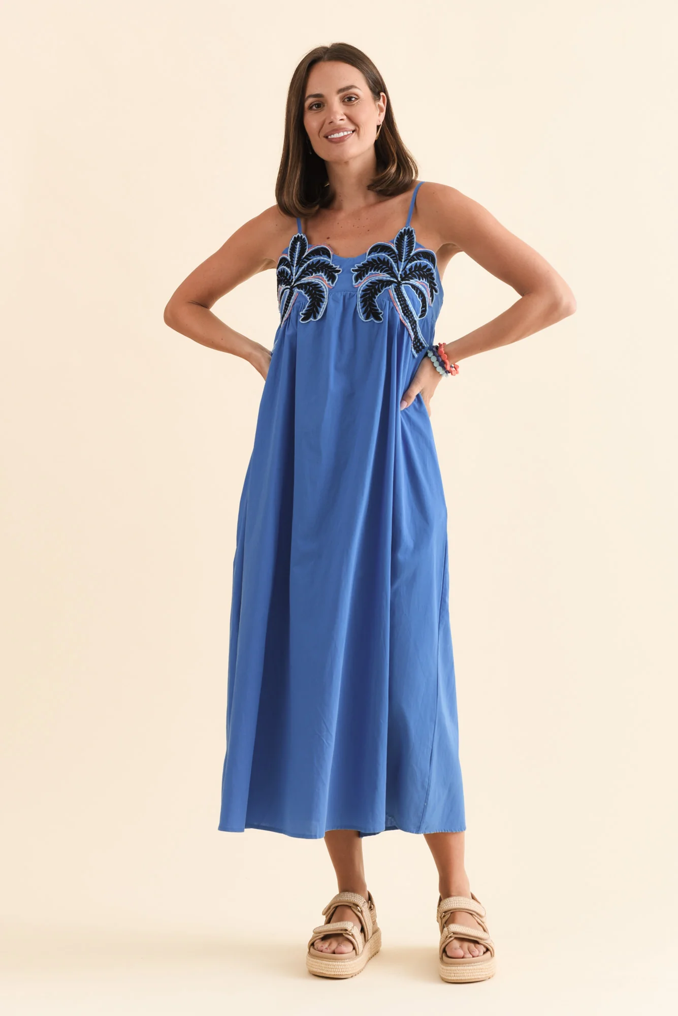 Essen Cobalt Cotton Poplin Embroidered Dress - Image 7