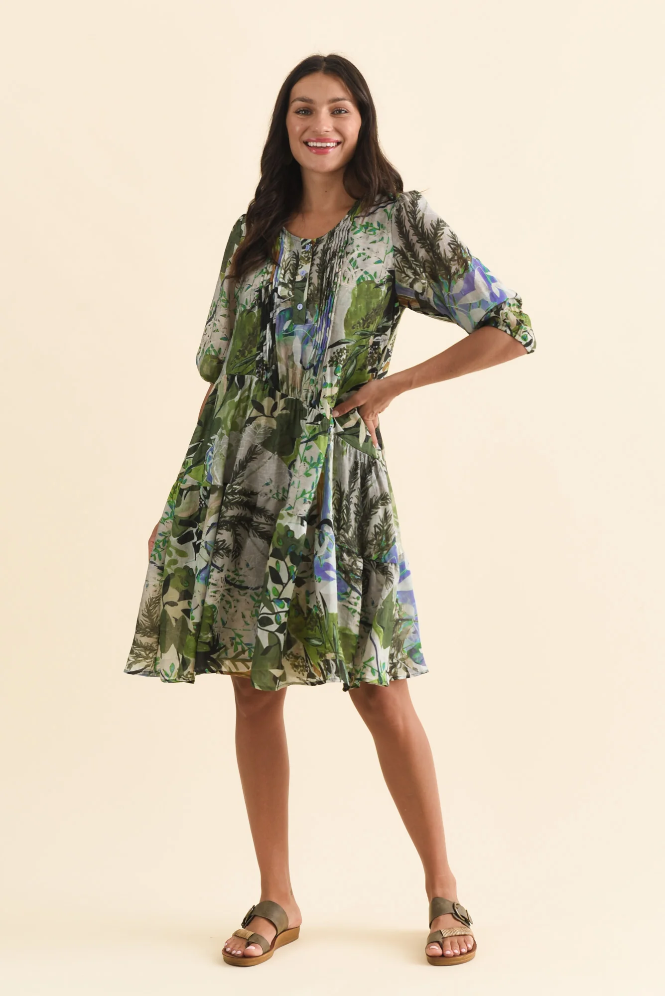 Esta Green Garden Sleeved Dress - Image 2