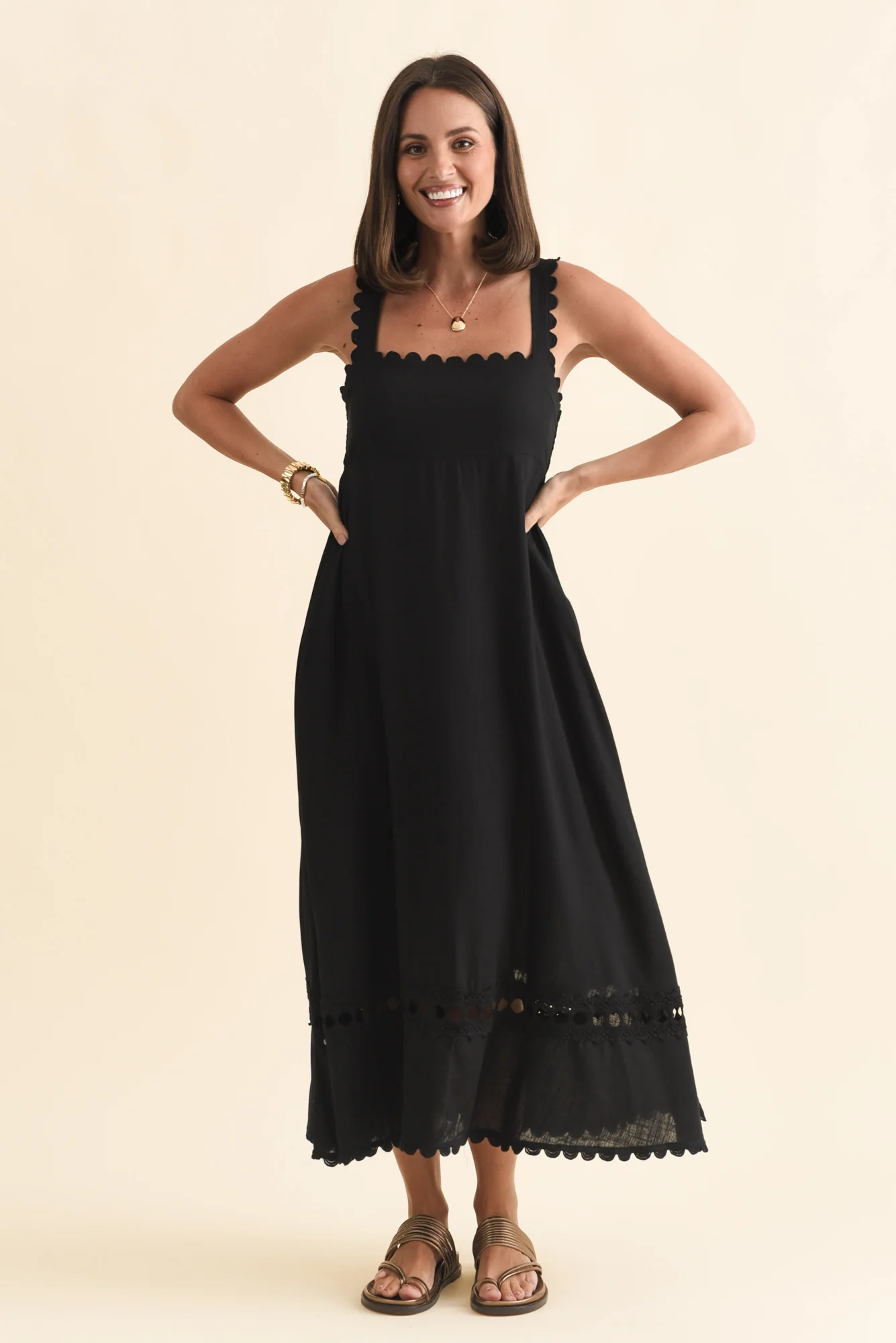 Falice Black Contrast Linen Blend Dress - Image 2