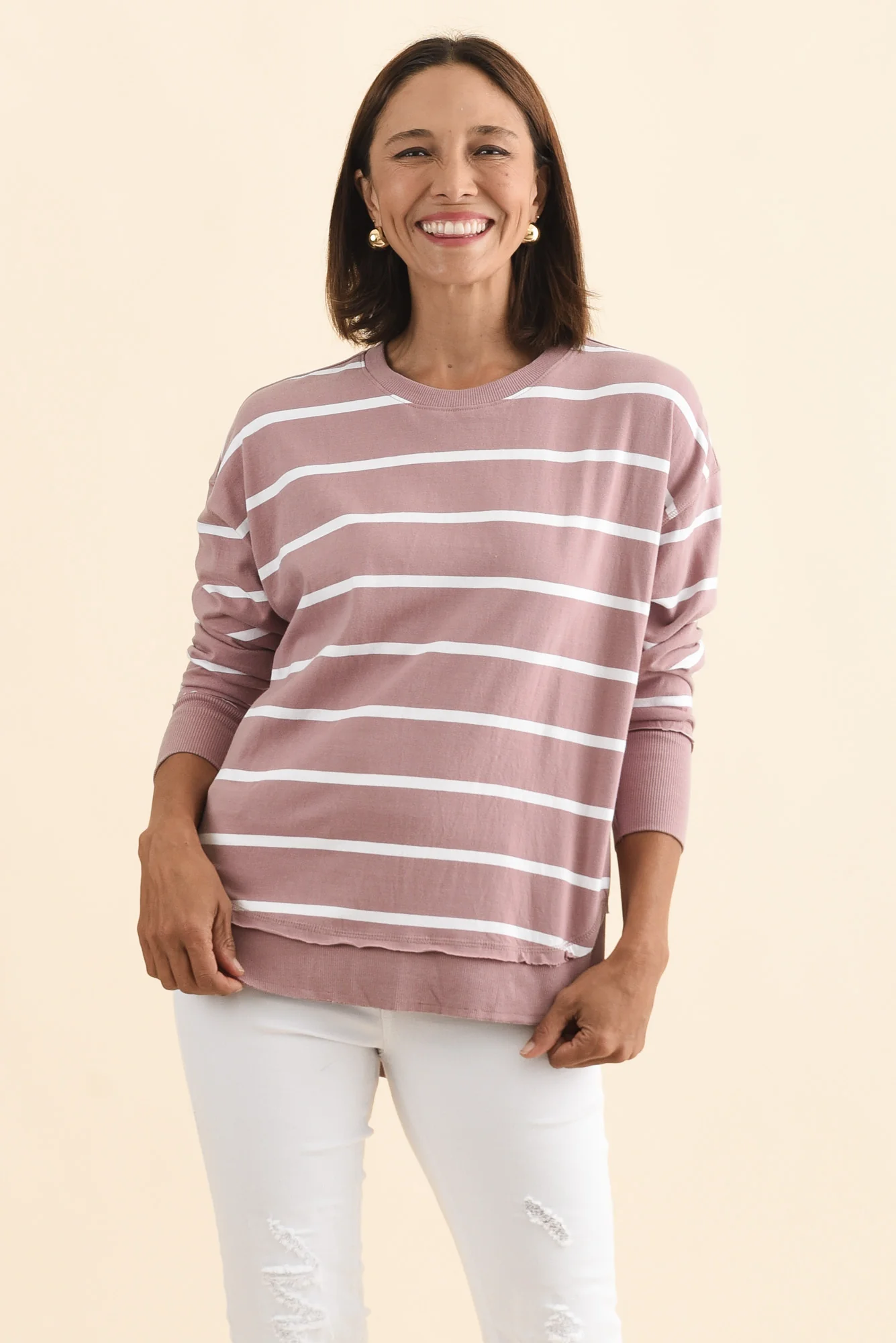 Farrah Blush Stripe Cotton Long Sleeve Top