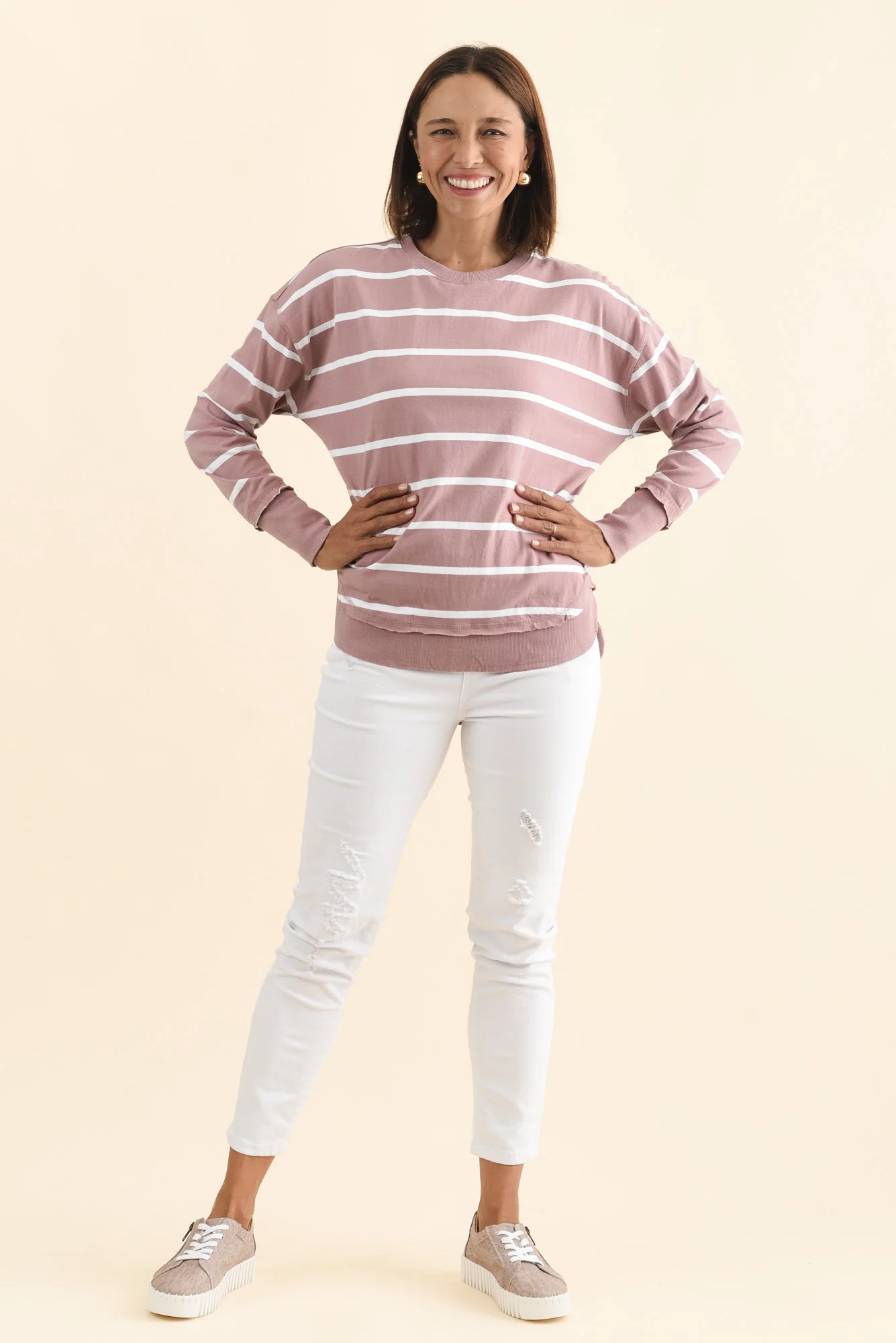 Farrah Blush Stripe Cotton Long Sleeve Top - Image 2