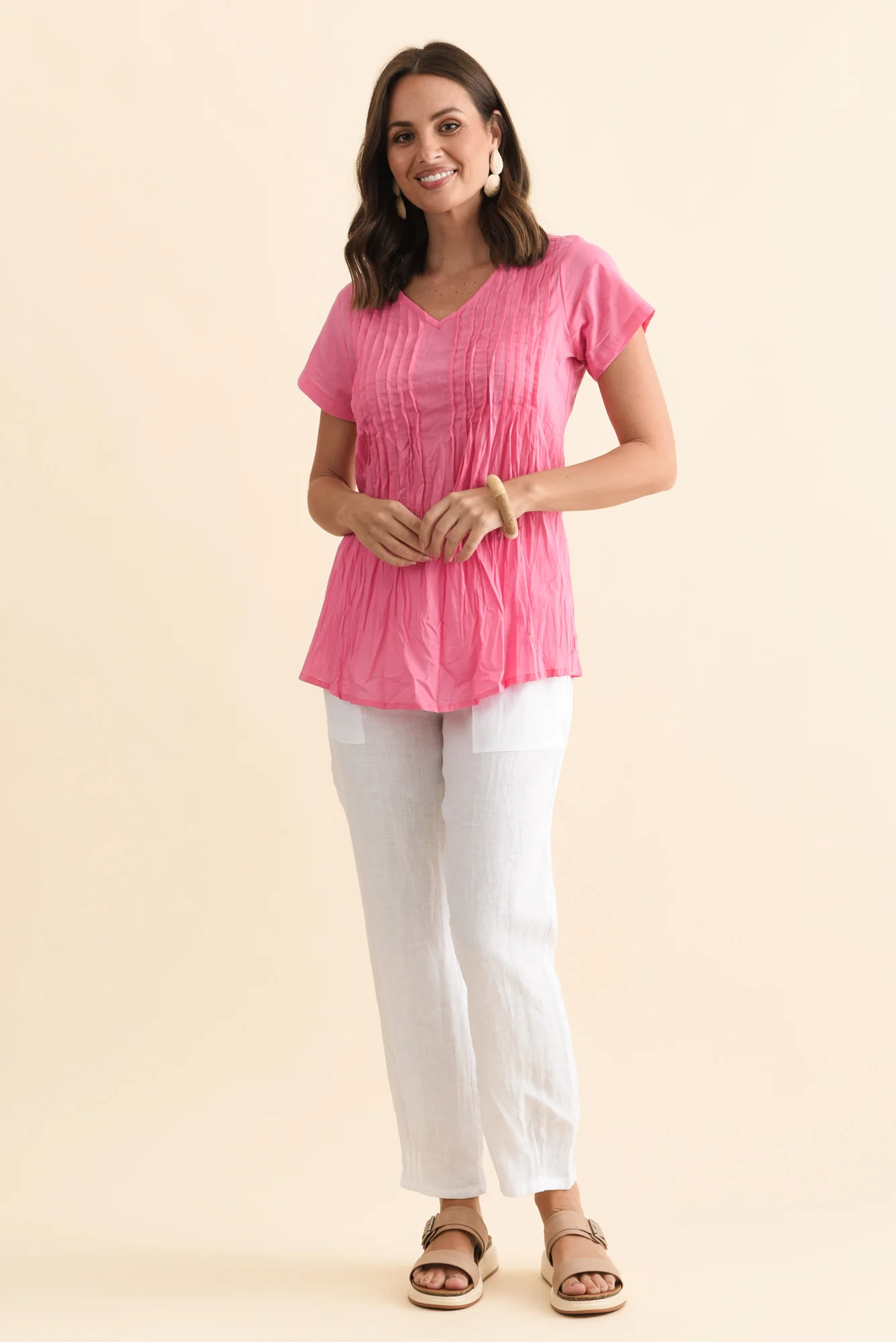 Fia Bright Pink Crinkle Cotton Top - Image 6