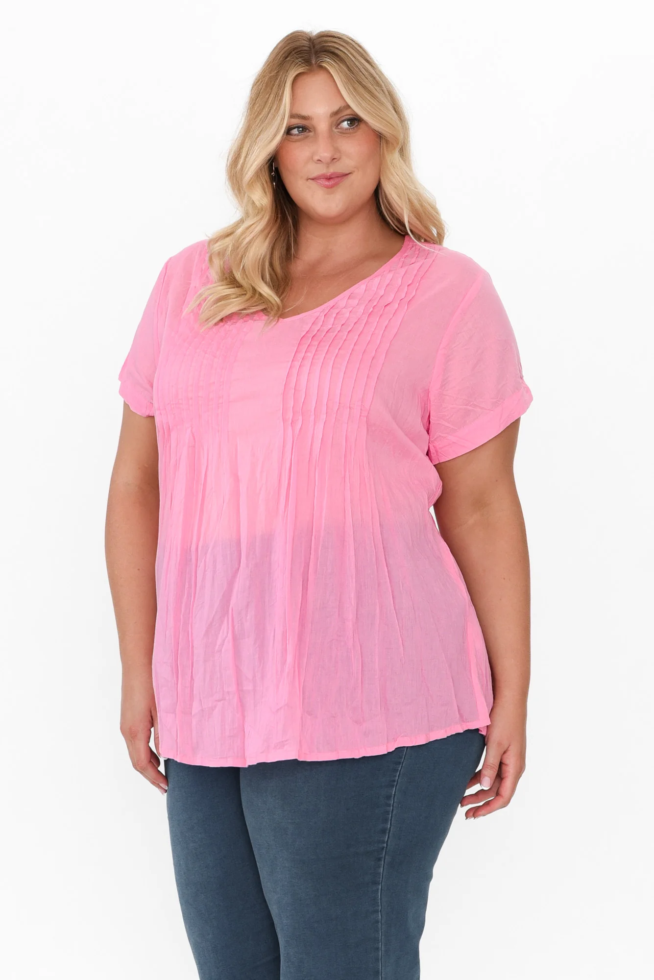 Fia Bright Pink Crinkle Cotton Top - Image 8
