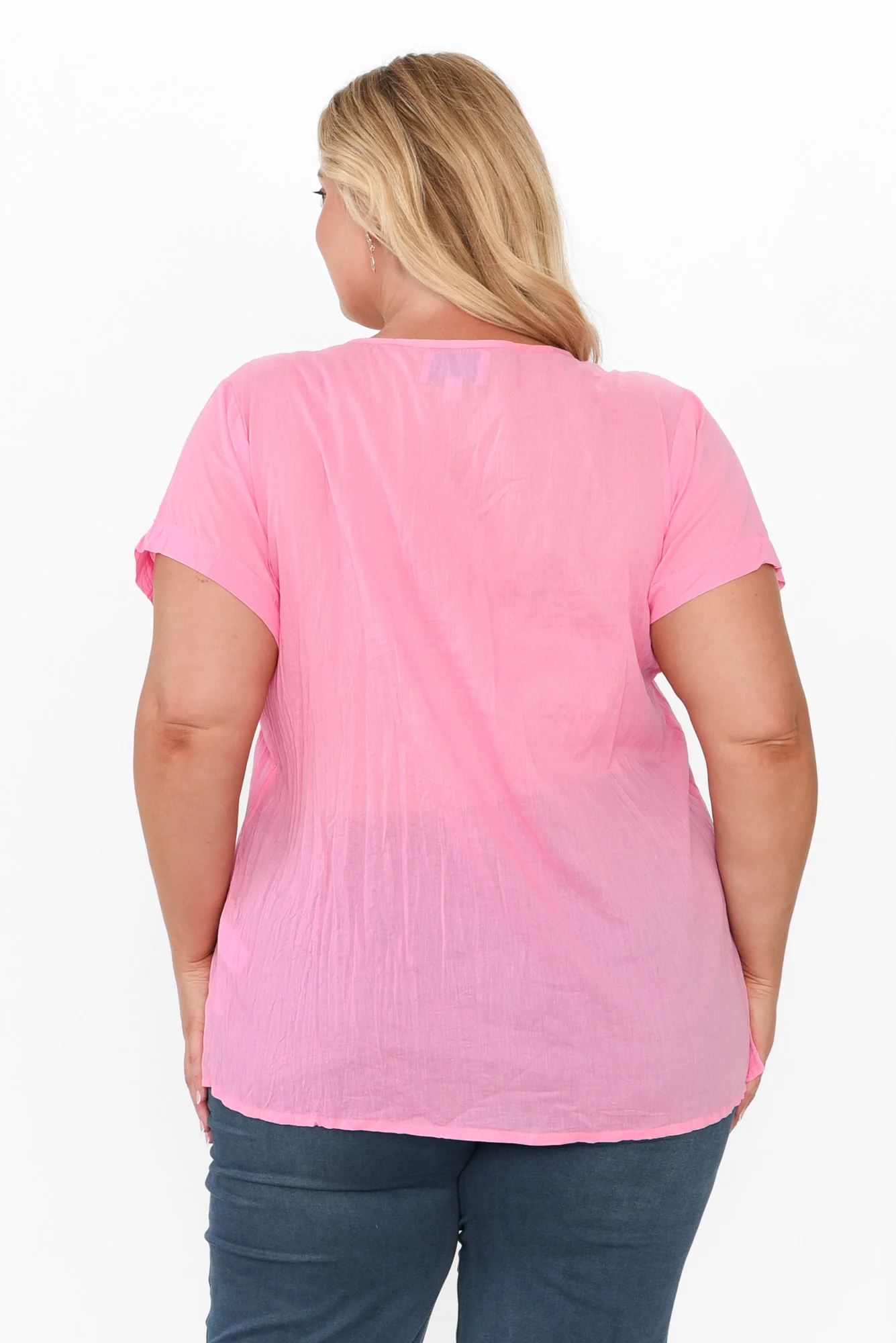 Fia Bright Pink Crinkle Cotton Top - Image 9