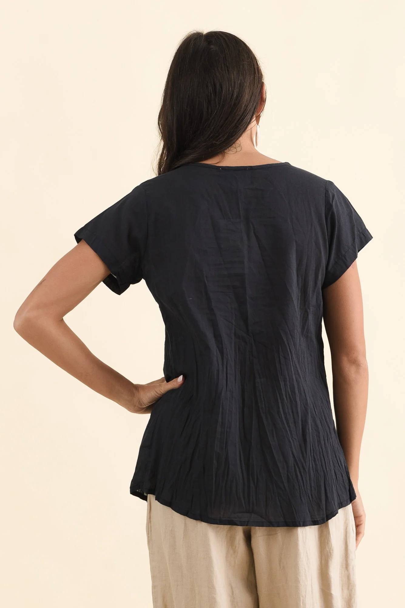 Fia Navy Crinkle Cotton Top - Image 5