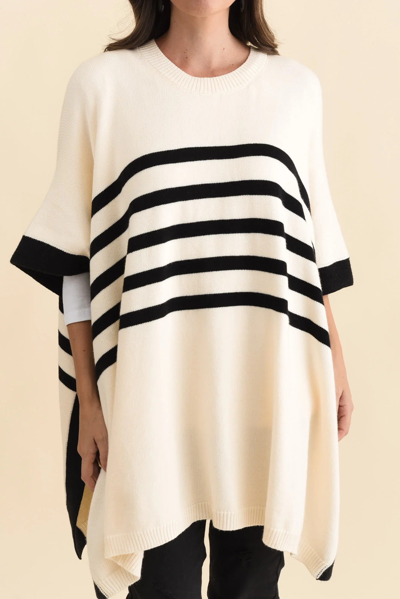 Fidelia White Stripe Knit Poncho - Image 6