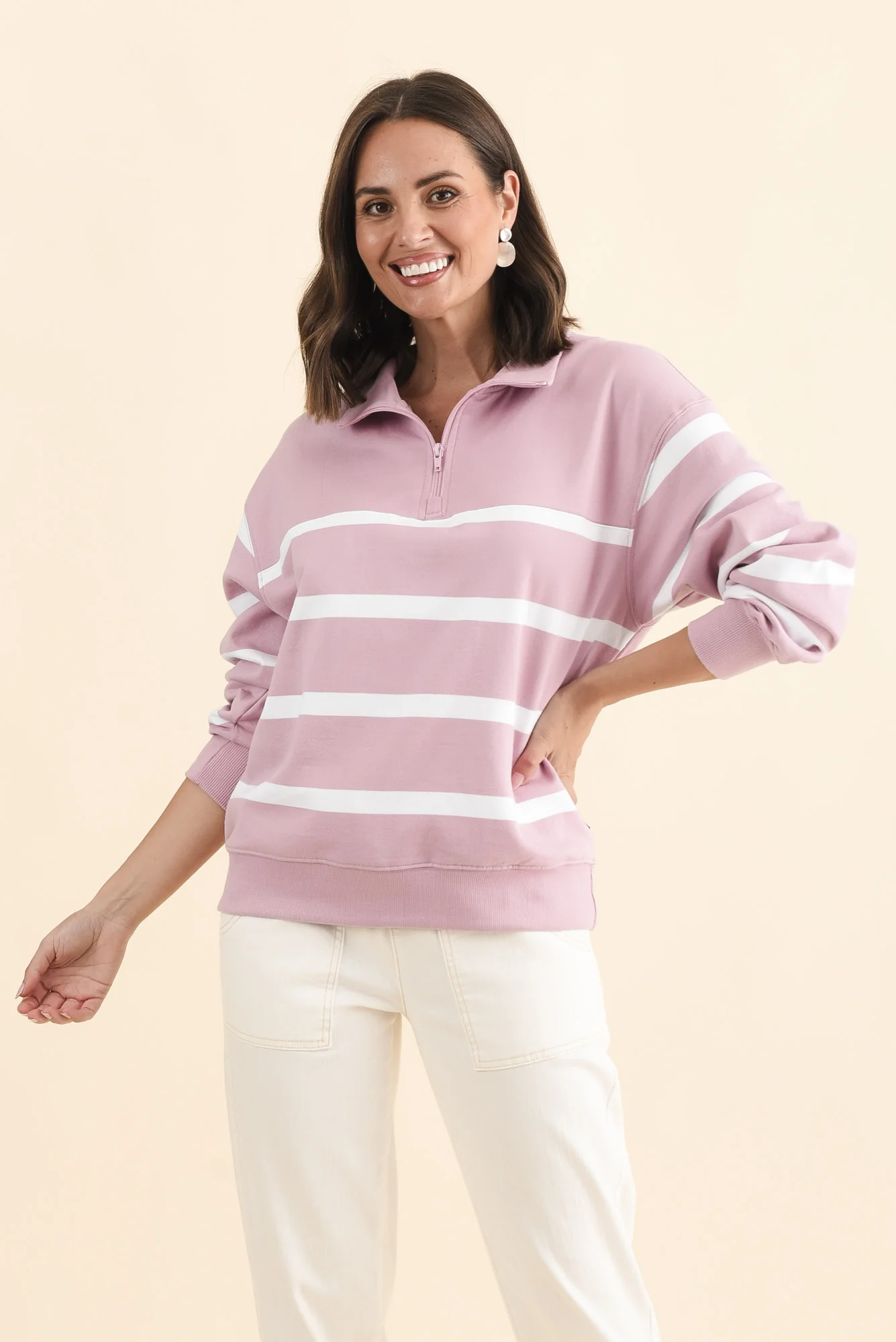 Freedom Pink Stripe Half Zip Sweatshirt