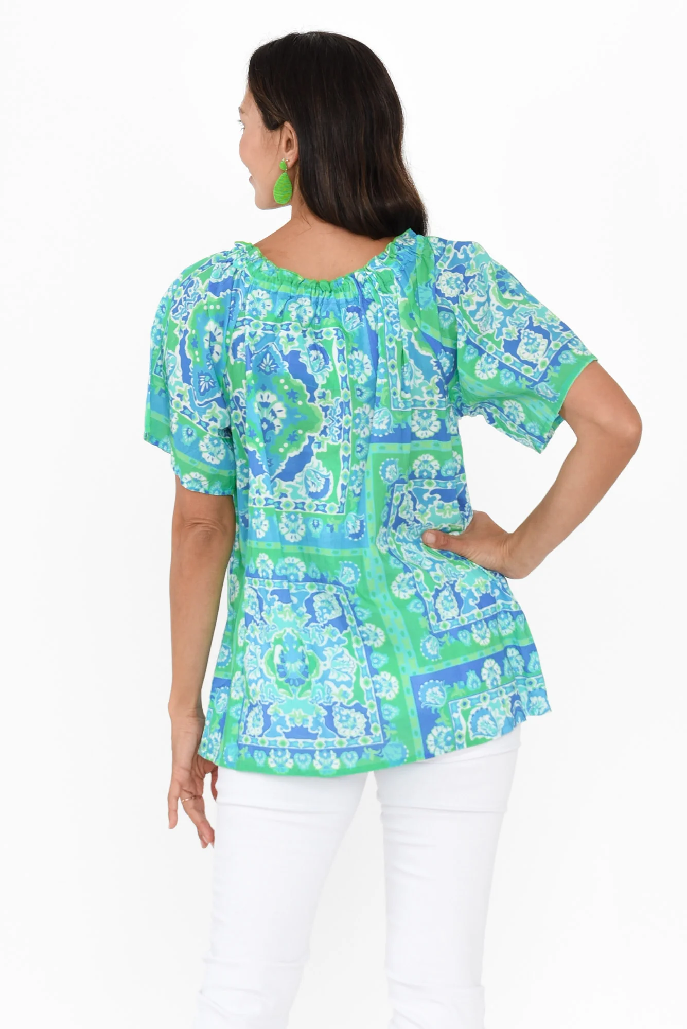 Gabe Blue Abstract Cotton Tassel Top - Image 4