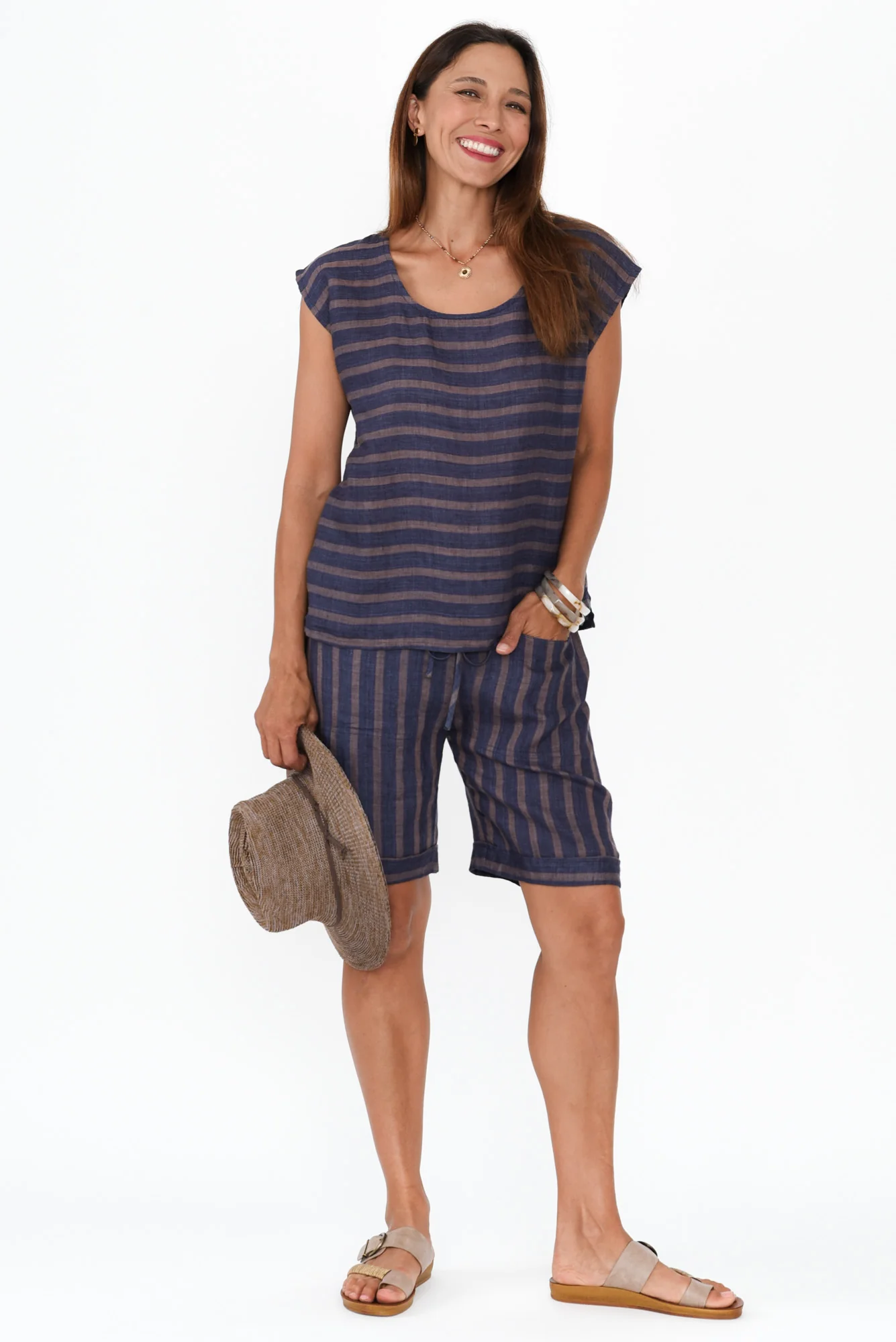 Gabriele Navy Stripe Linen Top - Image 2