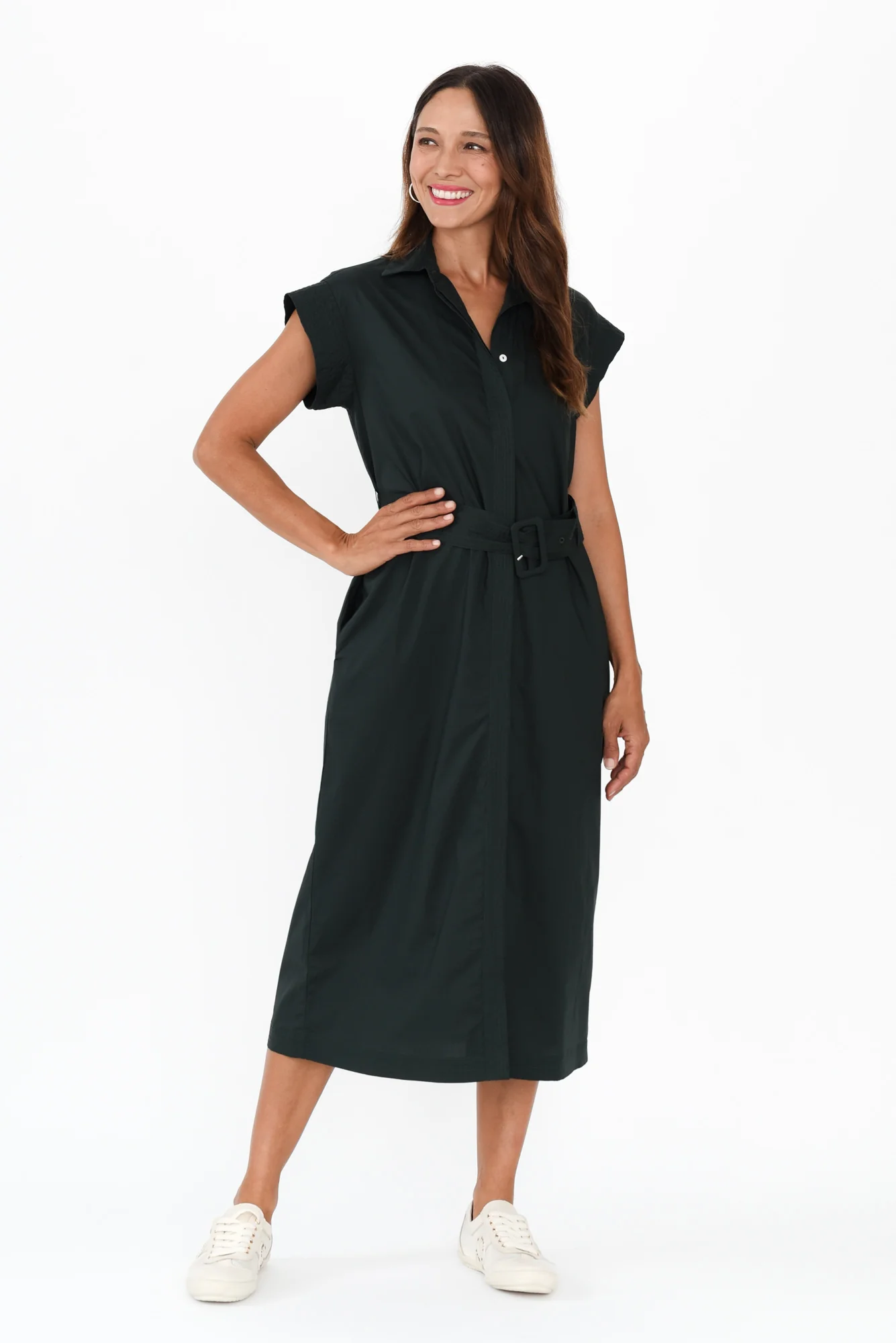 Gail Black Cotton Belted Dress