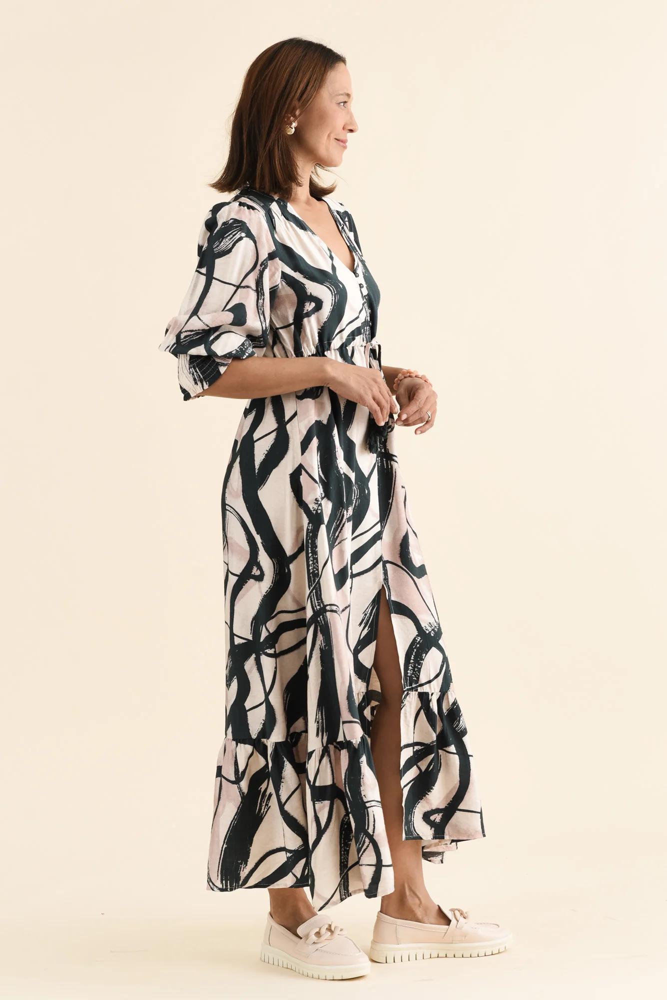 Gilda Black Brush Stroke Tie Dress - Image 3