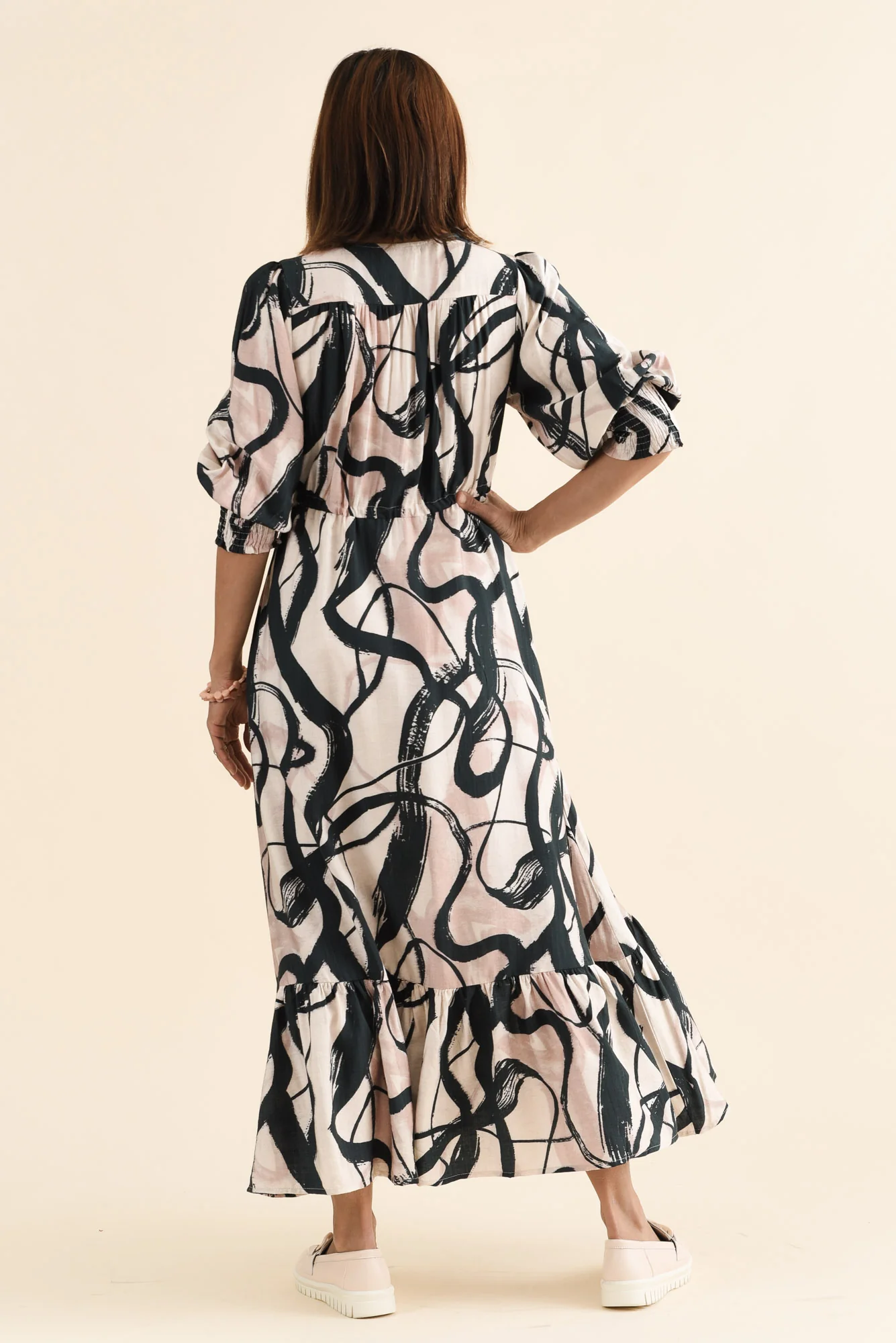 Gilda Black Brush Stroke Tie Dress - Image 4