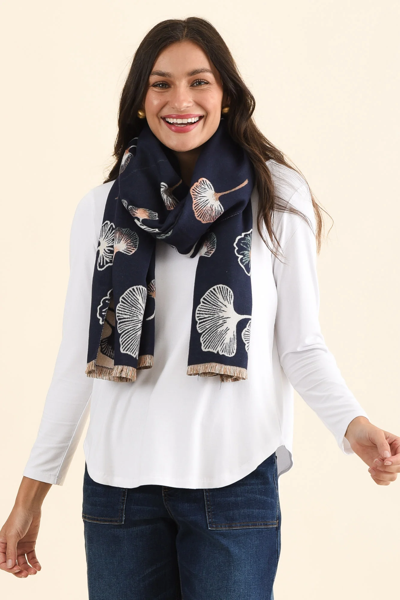 Ginko Navy Flower Scarf
