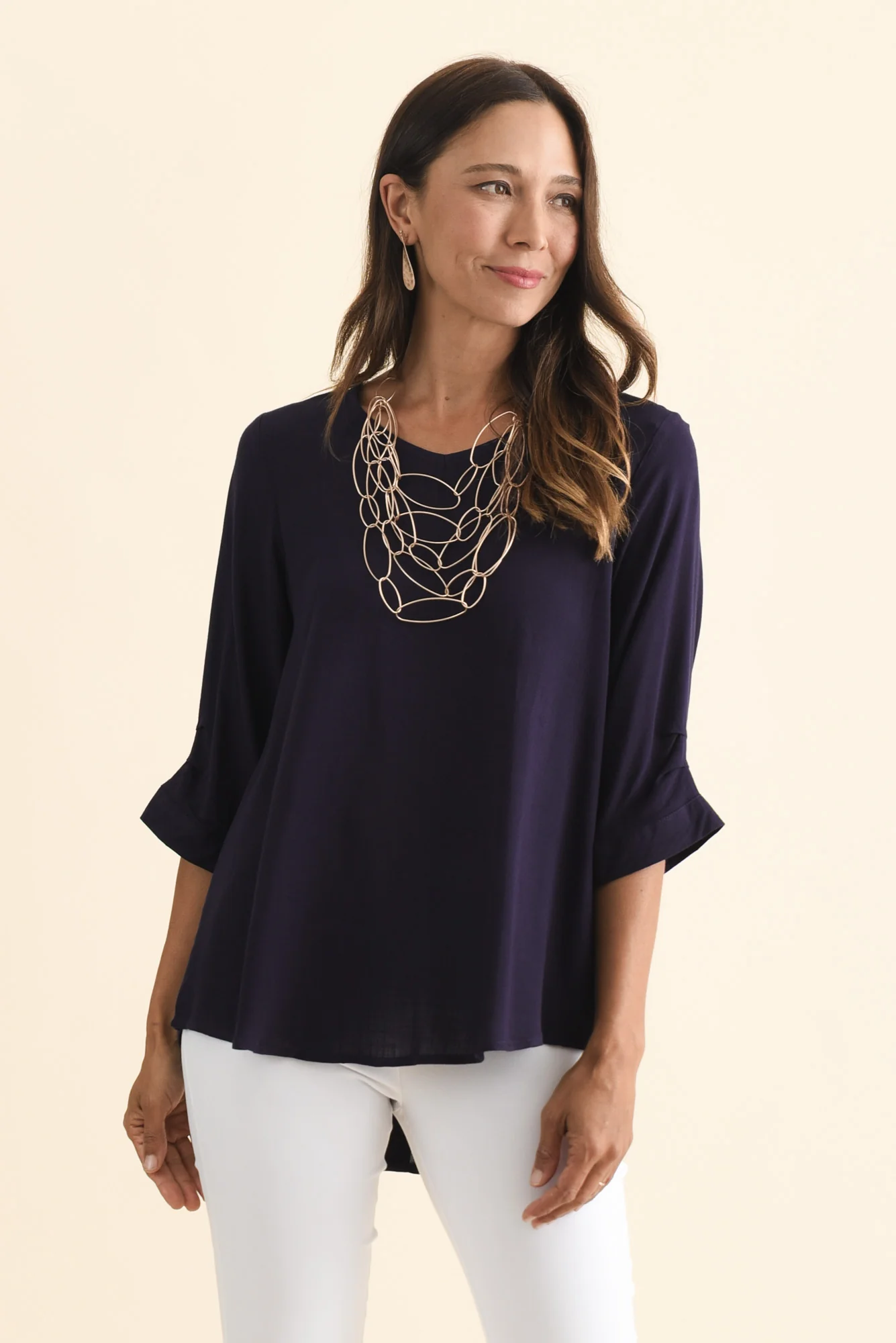 Gomez Dark Navy Button Top