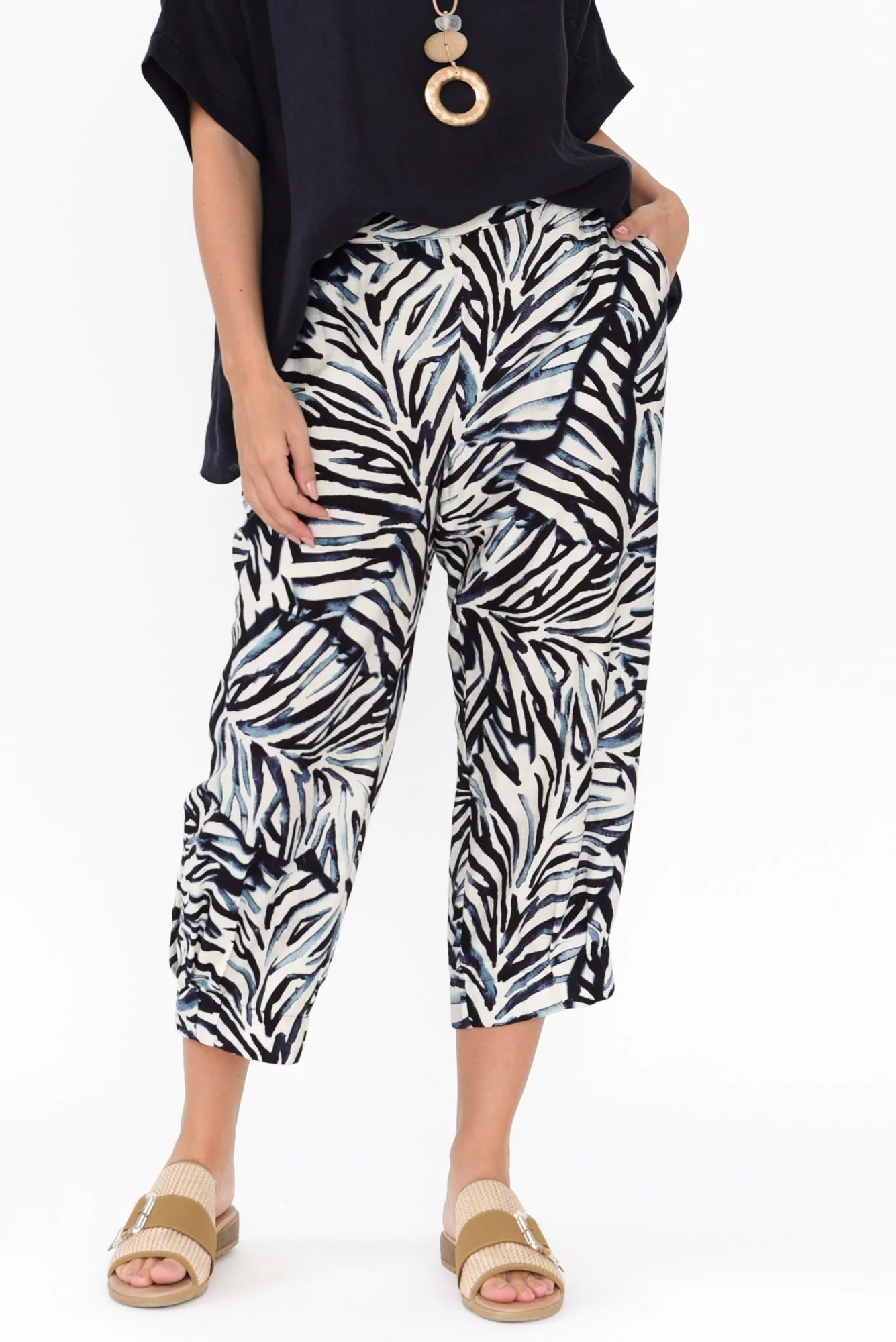 Hallie Blue Palm Pocket Pants