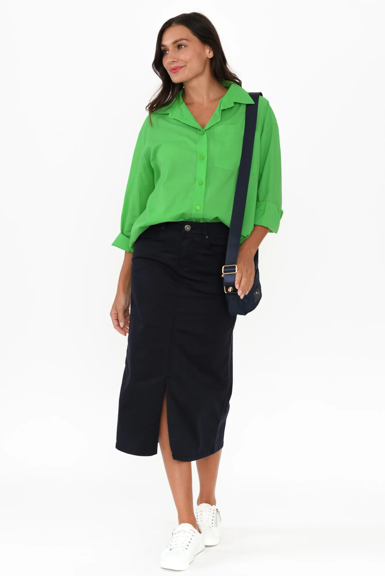 Harriet Navy Denim Midi Skirt - Image 2