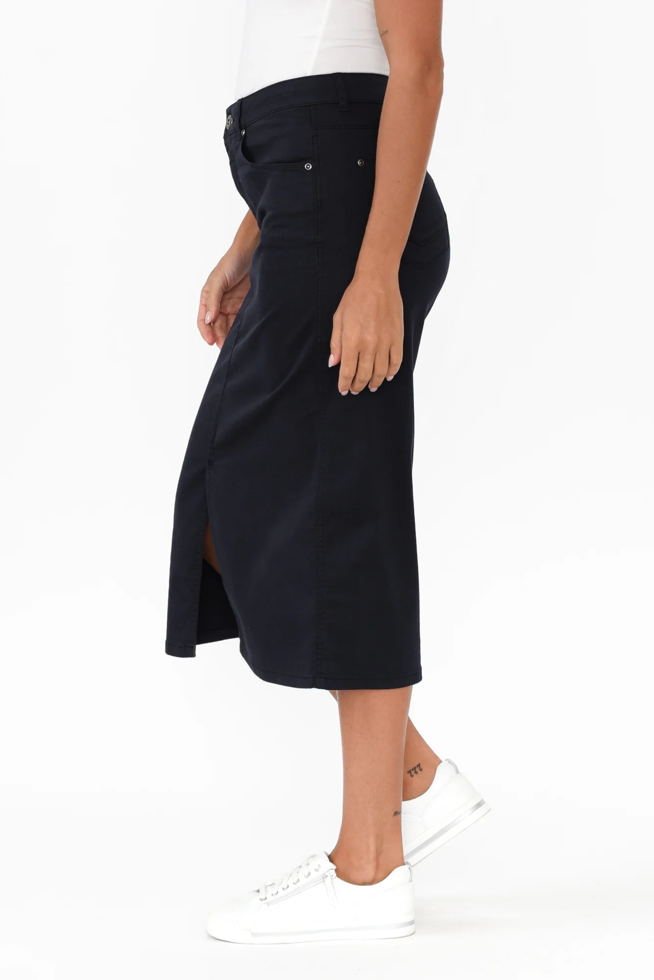 Harriet Navy Denim Midi Skirt - Image 3