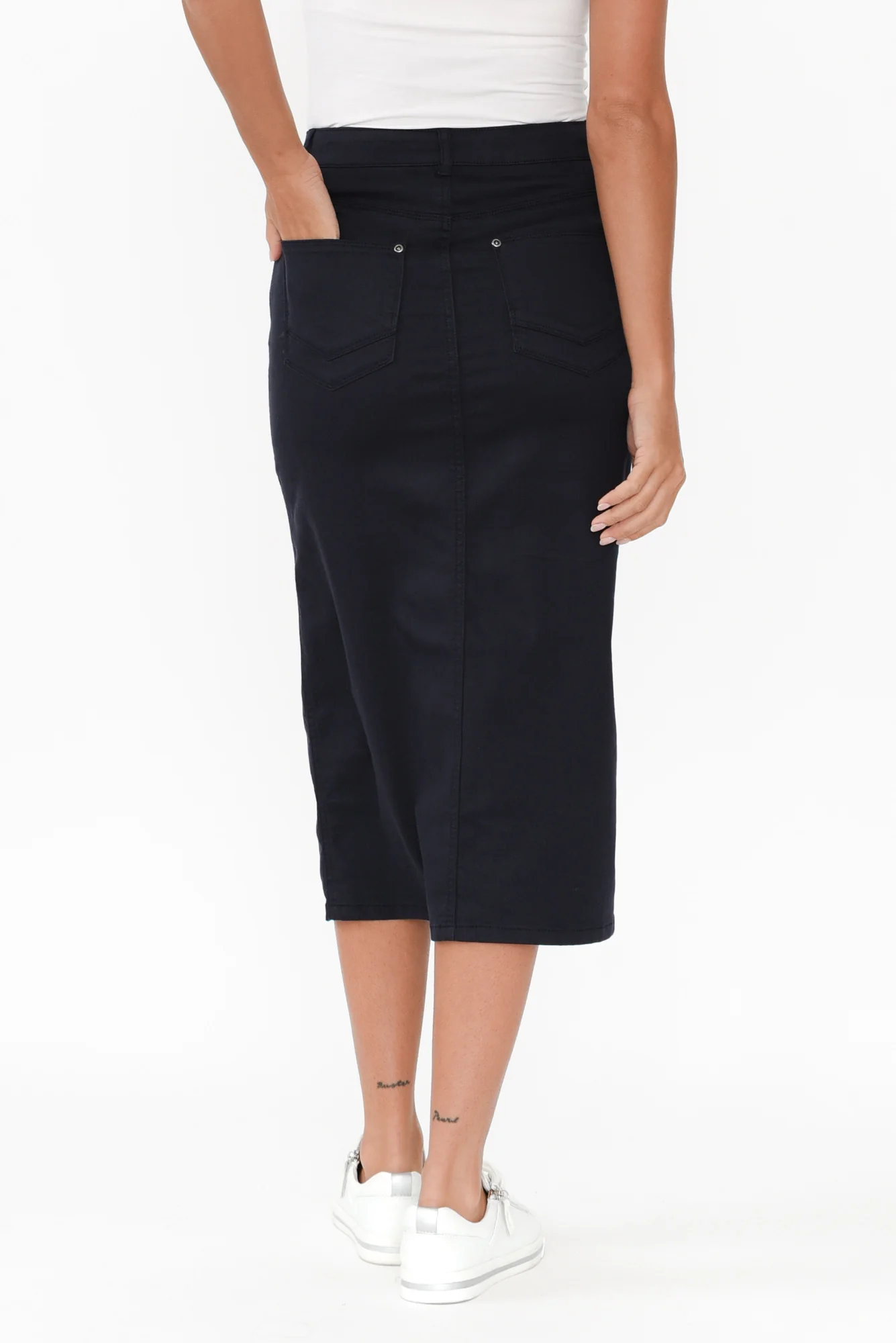 Harriet Navy Denim Midi Skirt - Image 4