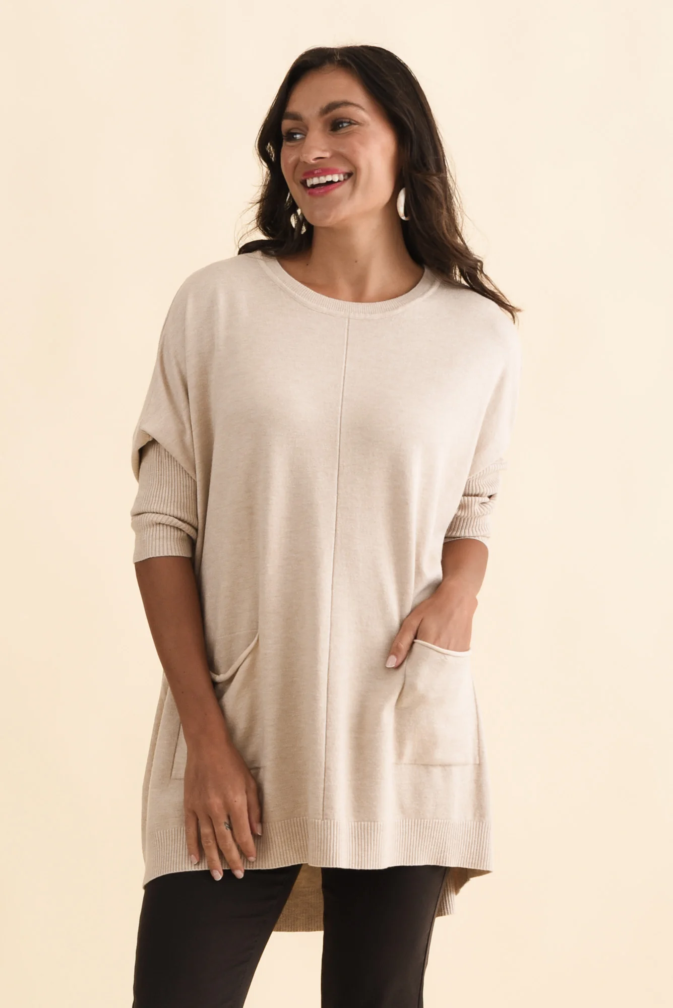 Helsinki Beige Knit Pocket Jumper - Image 2
