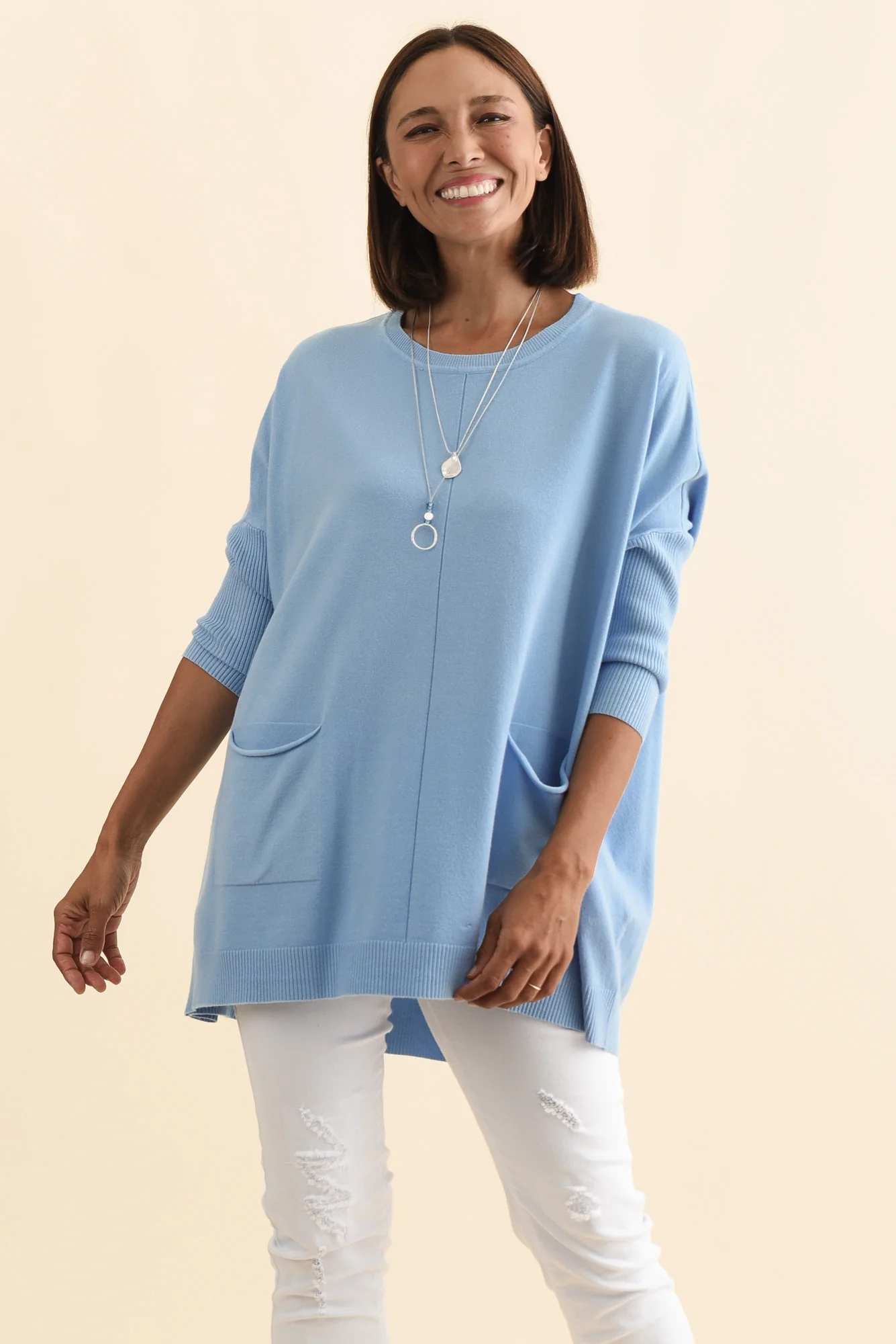 Helsinki Blue Knit Pocket Jumper - Image 2