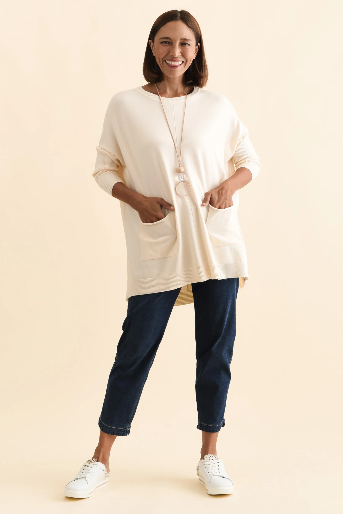 Helsinki Cream Knit Pocket Jumper - Image 3