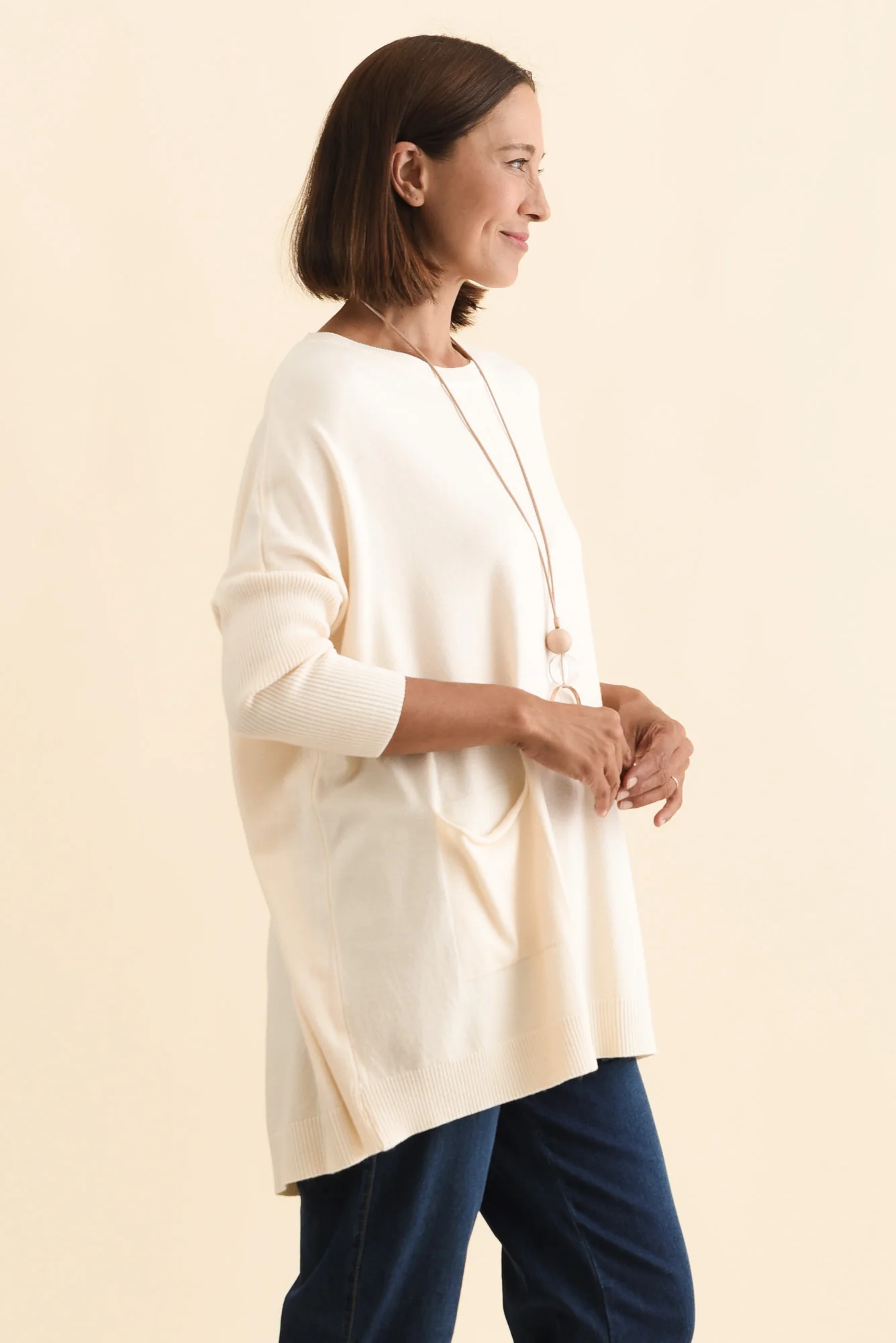Helsinki Cream Knit Pocket Jumper - Image 4
