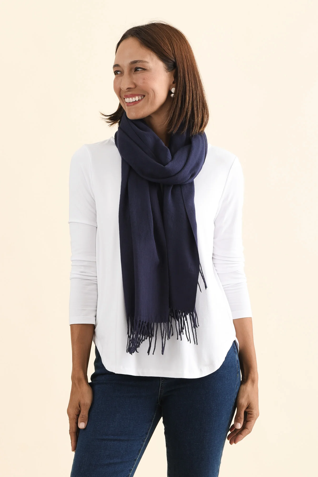 Heta Navy Cotton Pashmina Scarf - Image 3