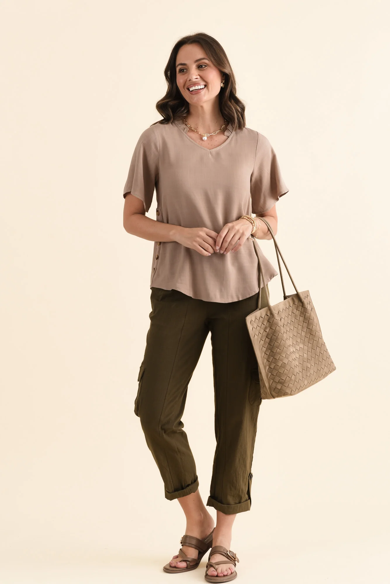 Hina Mocha Frill Collar Top - Image 2
