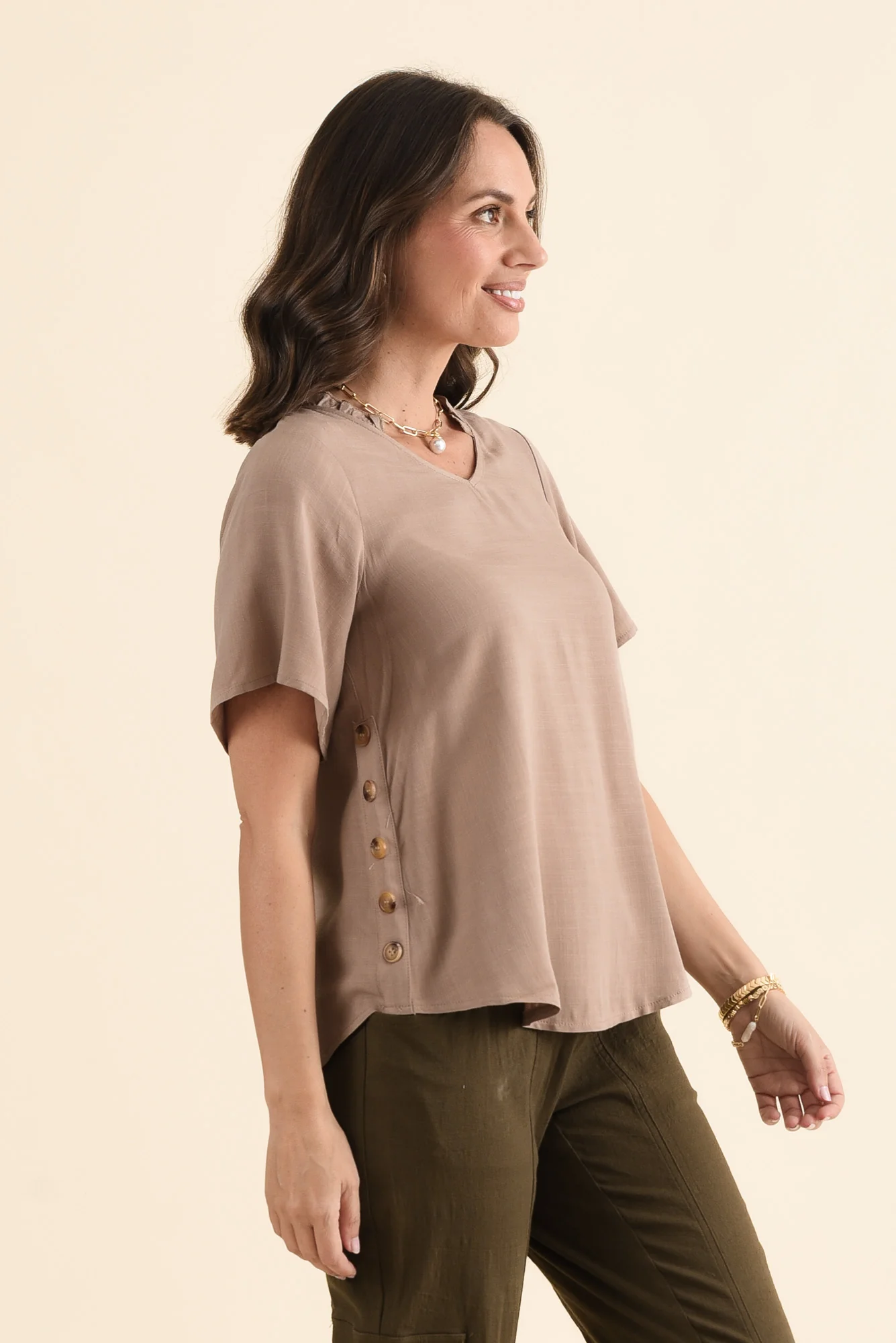 Hina Mocha Frill Collar Top - Image 3