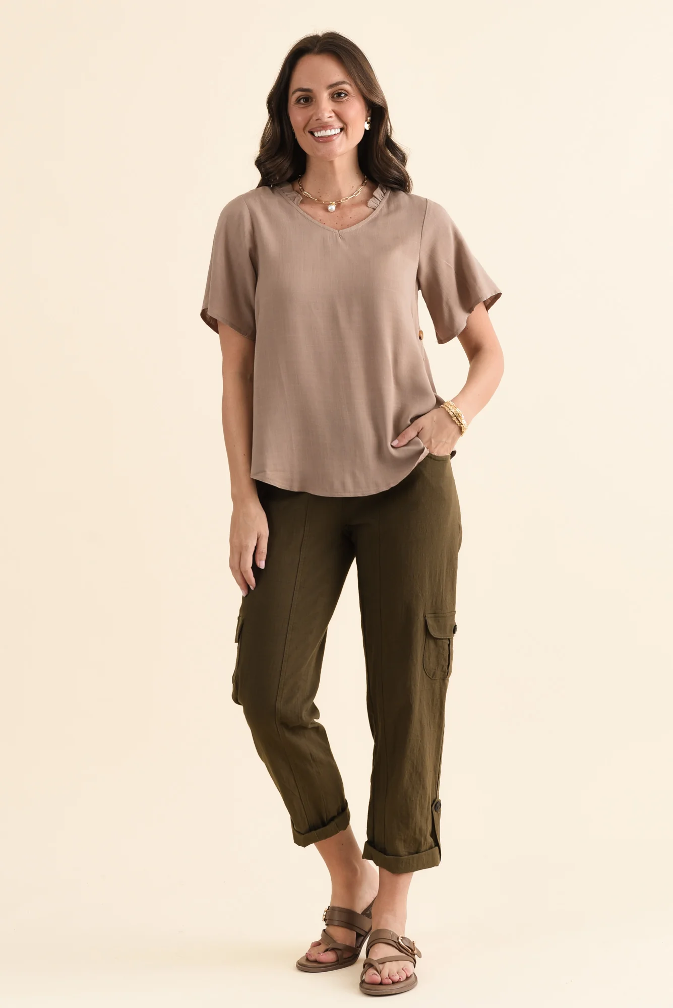 Hina Mocha Frill Collar Top - Image 6