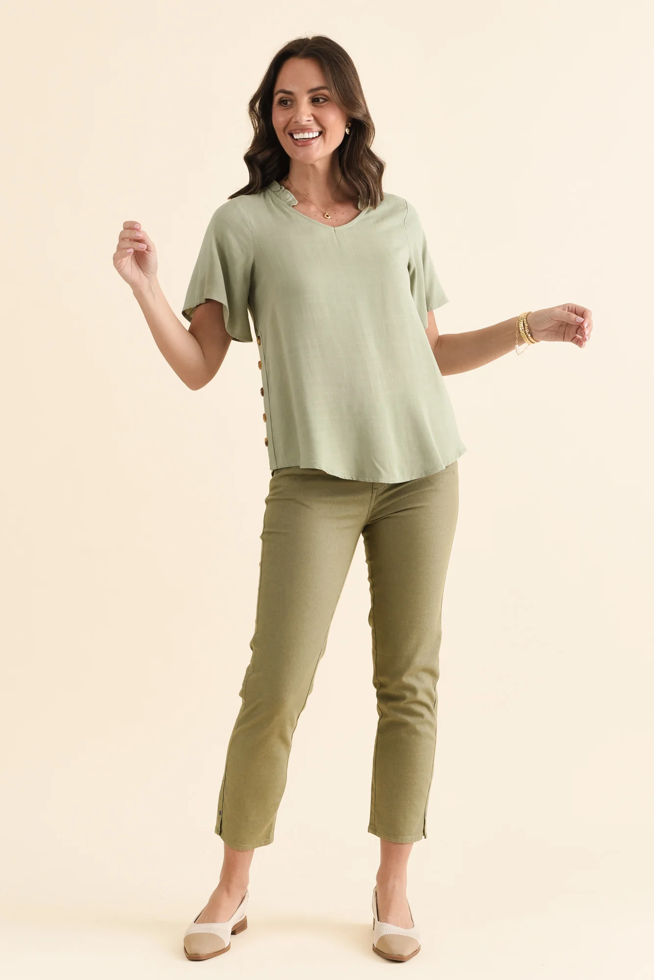 Hina Sage Frill Collar Top - Image 2