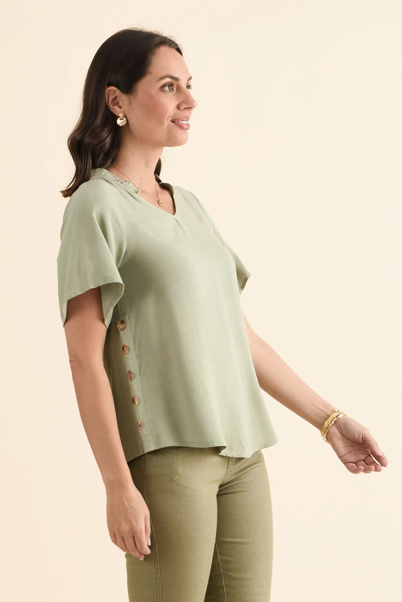 Hina Sage Frill Collar Top - Image 3