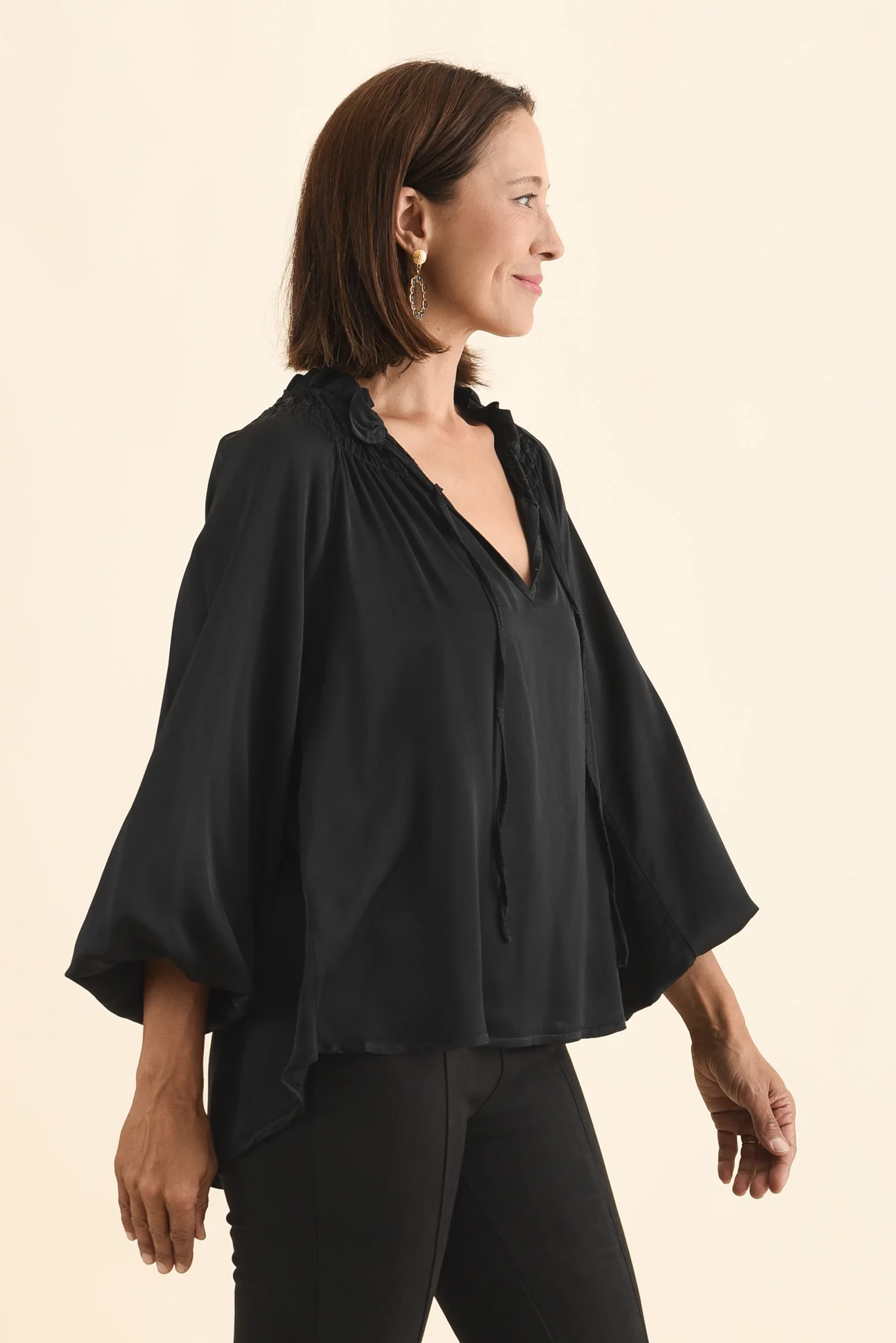 Isaac Black Silk Ruched Top - Image 4