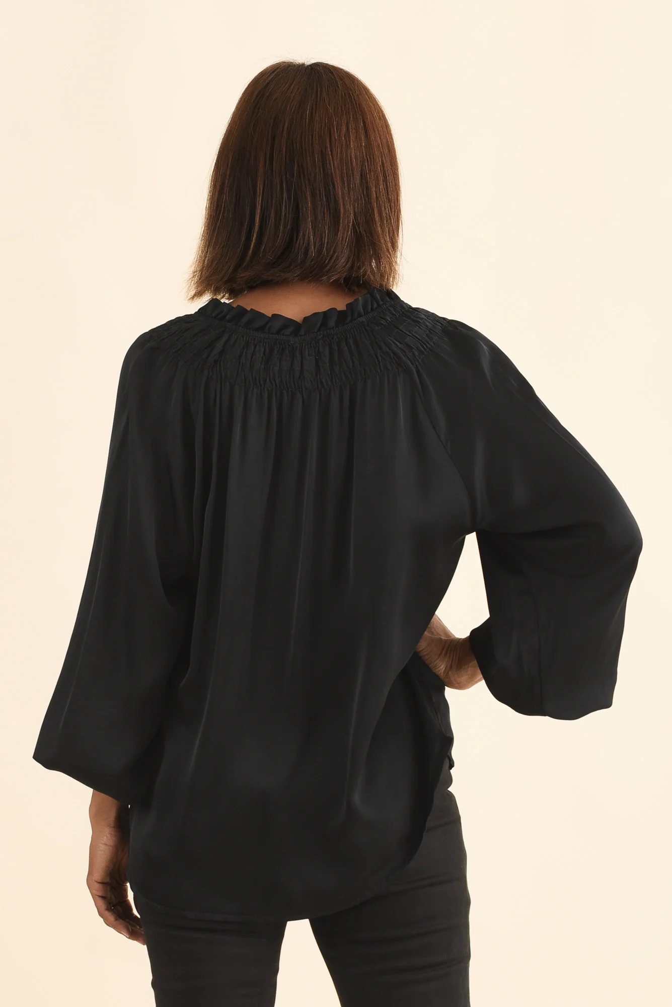 Isaac Black Silk Ruched Top - Image 5