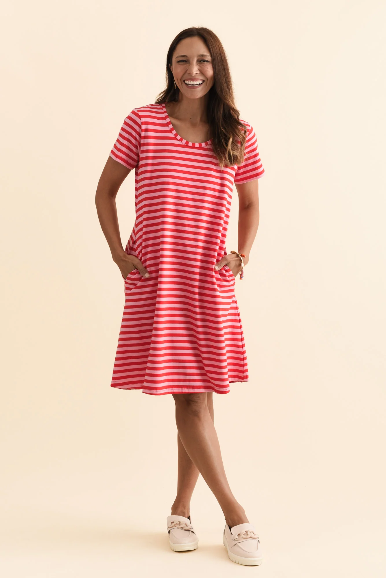 Izzy Red Stripe Cotton Tee Dress - Image 3