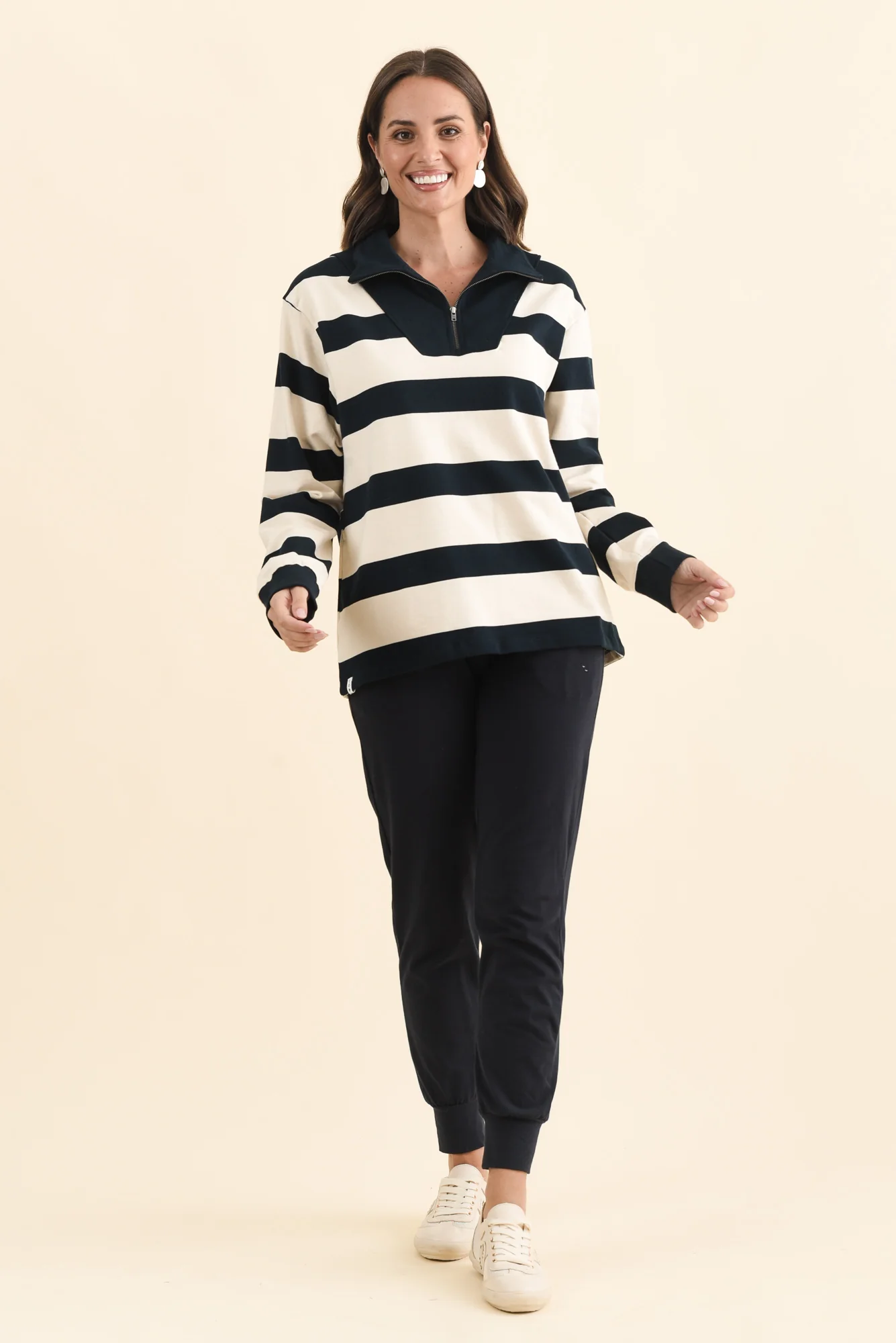 Jade Navy Stripe Cotton Half Zip Sweatshirt - Image 6