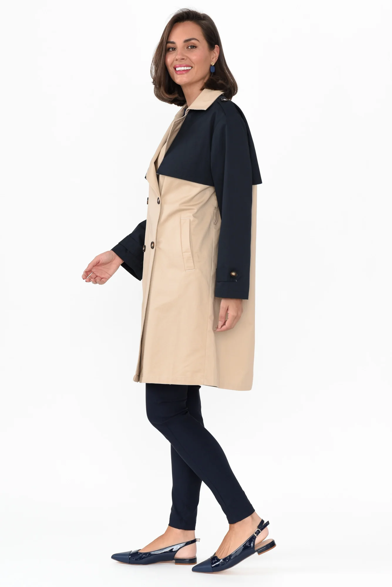 Jeana Beige Two Tone Trench Coat - Image 4