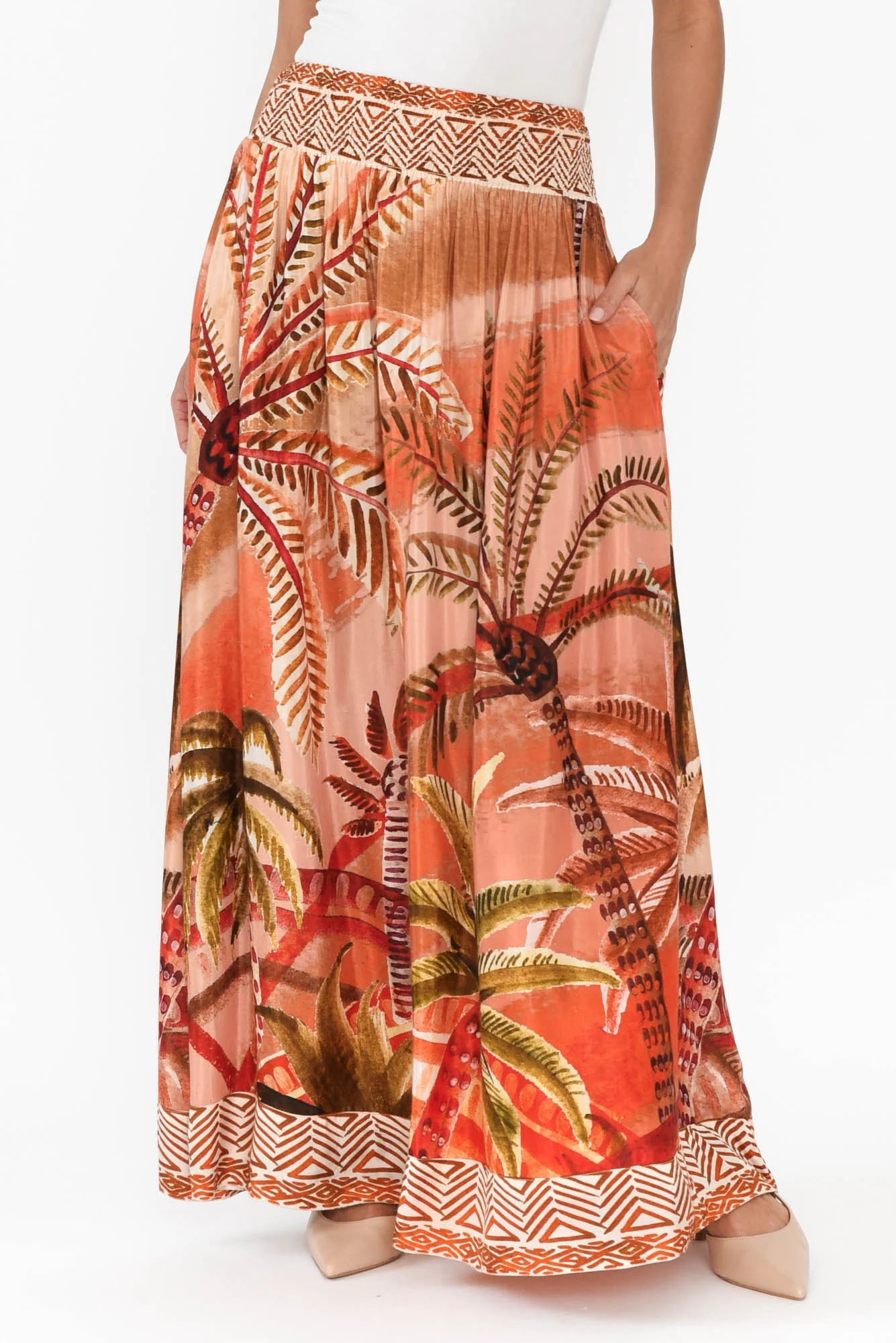 Jeannie Orange Palm Maxi Skirt - Image 6