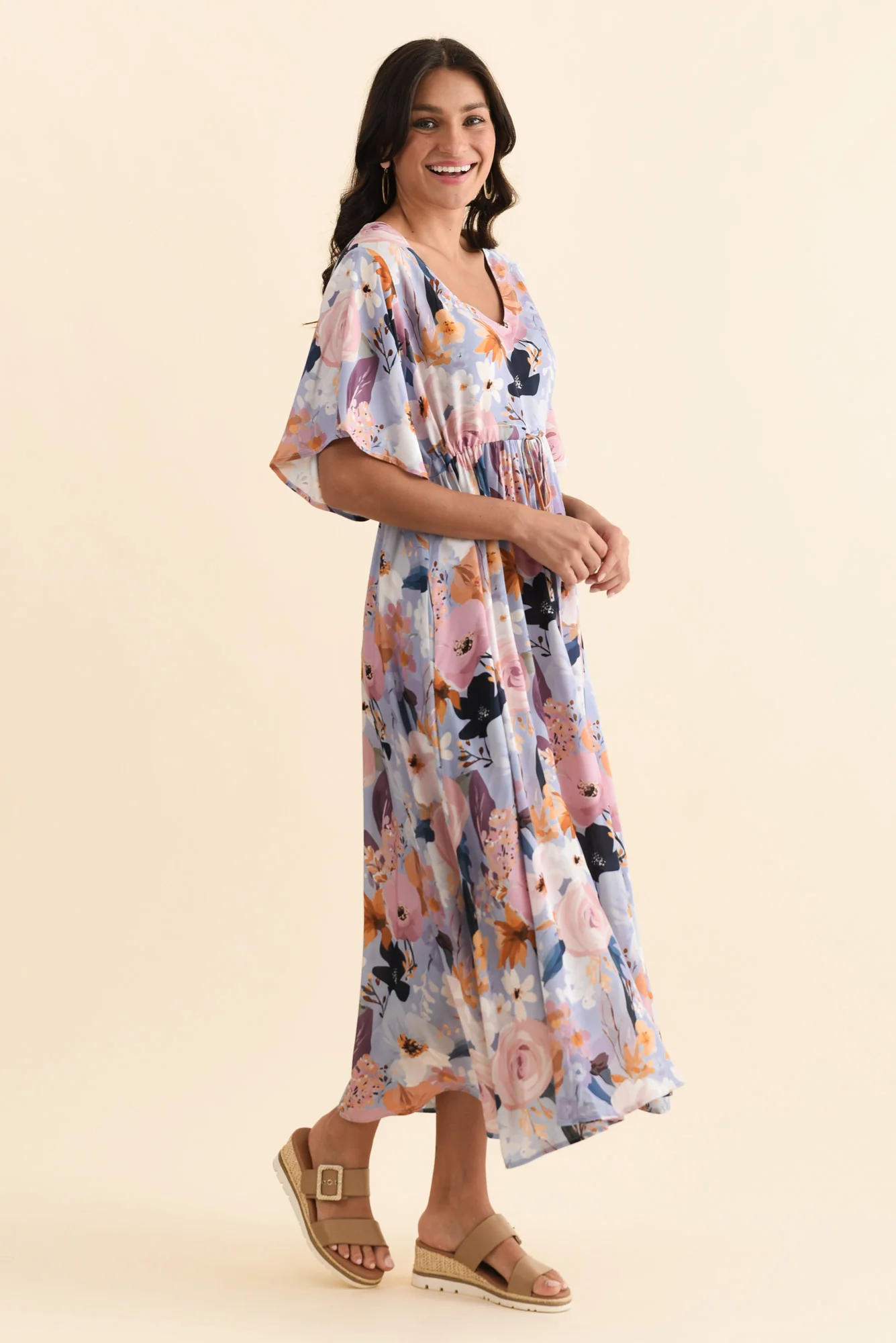 Jennifer Purple Garden Flutter Sleeve Dress - Image 3