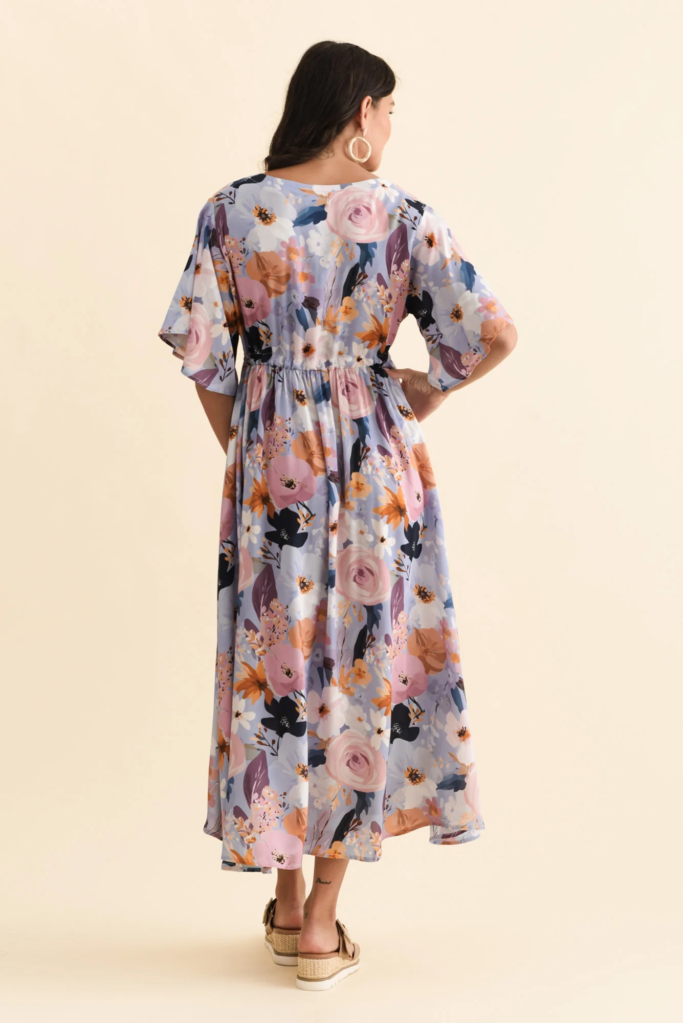 Jennifer Purple Garden Flutter Sleeve Dress - Image 4