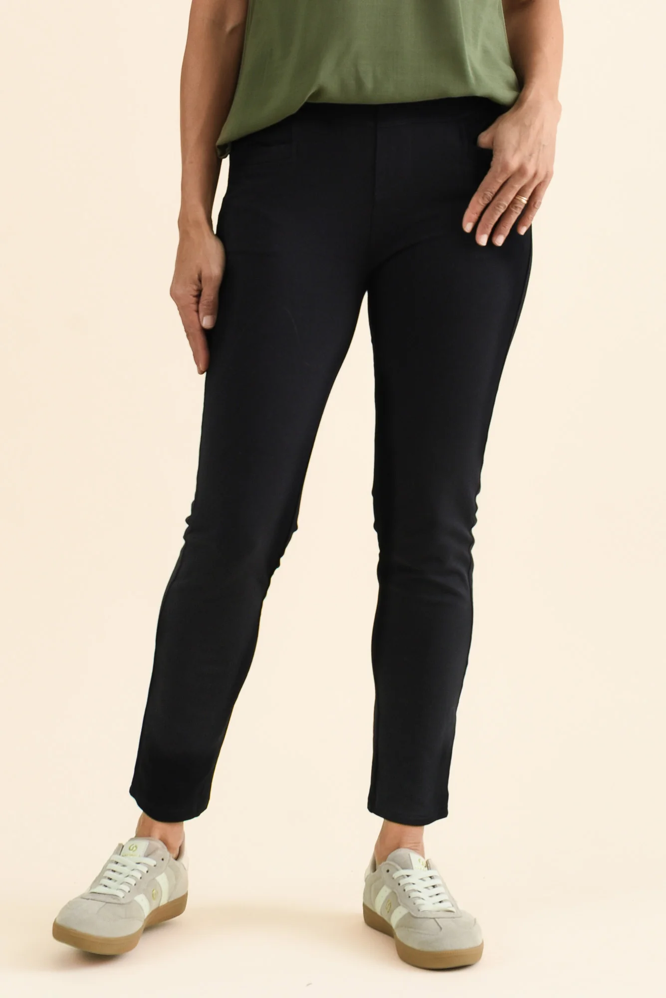 Jove Black Cotton Stretch Pants