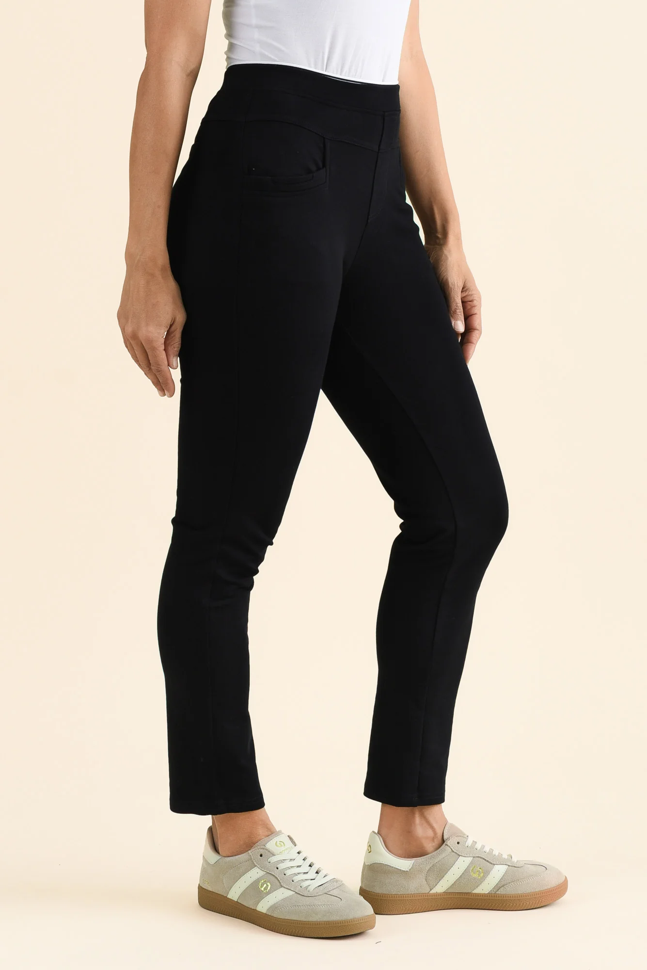 Jove Black Cotton Stretch Pants - Image 3