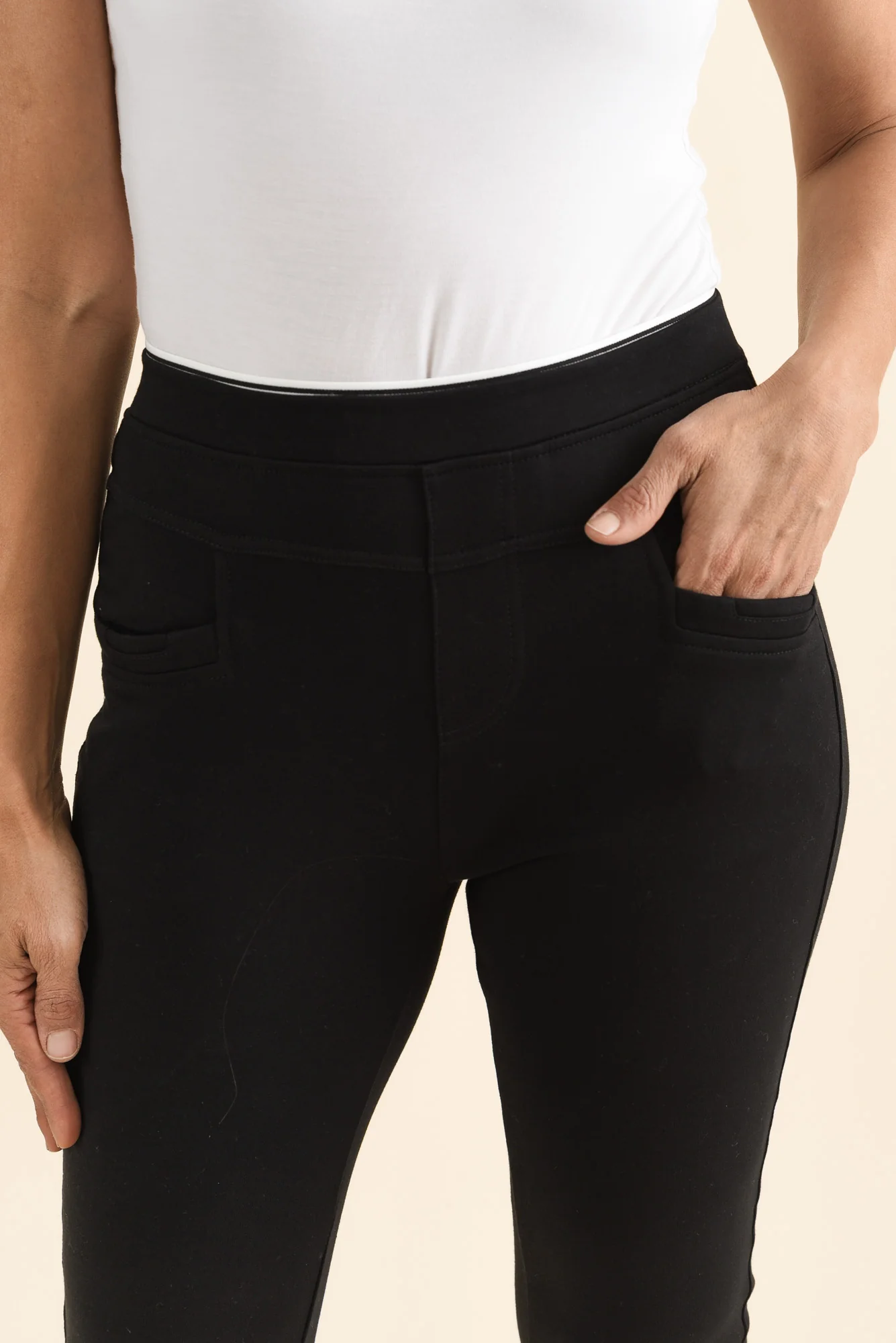 Jove Black Cotton Stretch Pants - Image 5