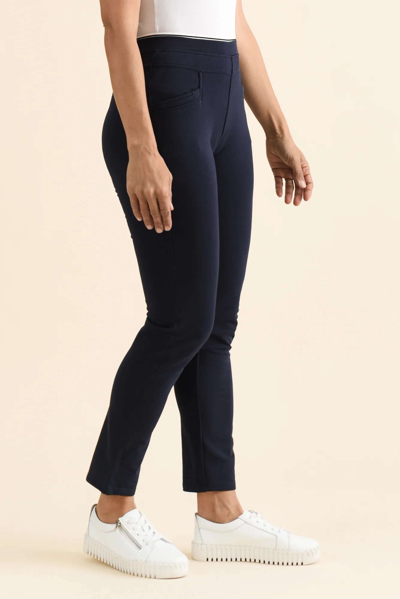 Jove Navy Cotton Stretch Pants - Image 3